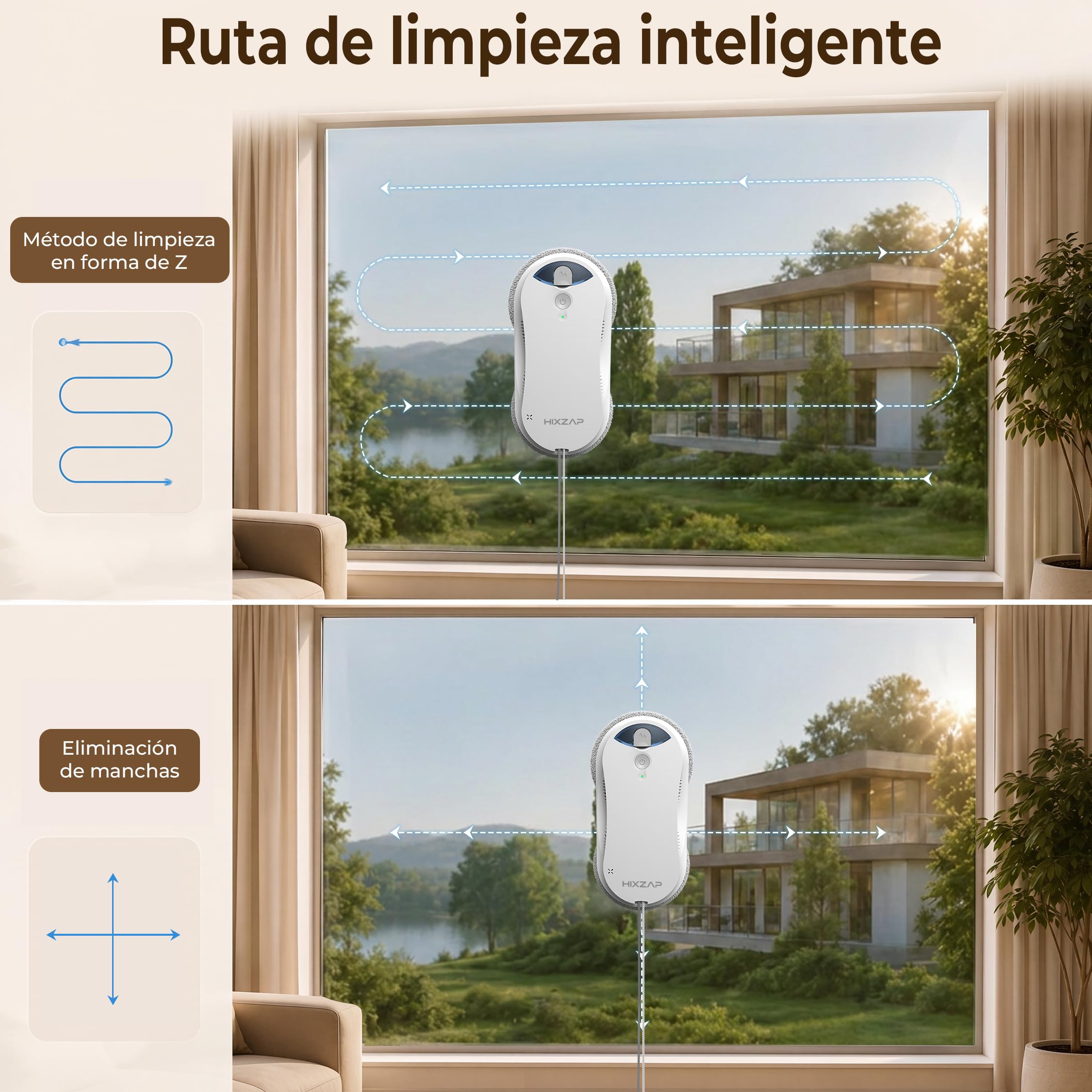Robot X6 limpiador Ventanas Altas, Interior-Exterior, para Invernaderos | Potente Aspiración, Succión de 6400Pa, Doble Pulverización, Detección de Bordes, Navegación Inteligente