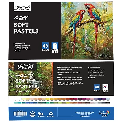 BRUSTRO Artists Soft Pastels Set of 48 | Ideal for Layering, Blending, Scumbling, Vivid Colours, Intense Shades, Highly Pigmented, Fade Resistant Colors - Image 3