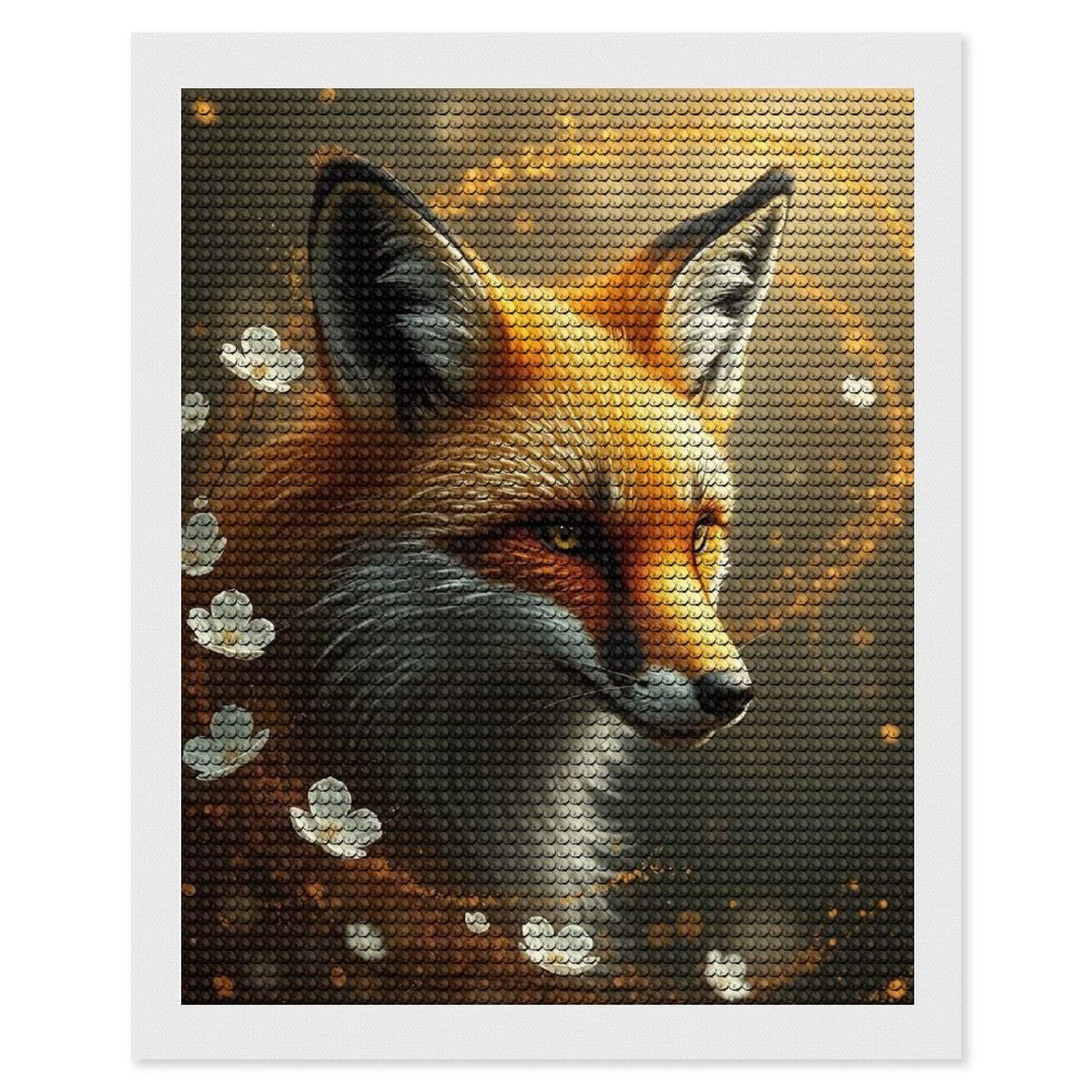 Junmoney Fox Portrait with Flowers Full Drill Diamond Painting Kit 16"x20", Mindful Craft Activity, Bedroom Decor, for Adults, Gift Idea