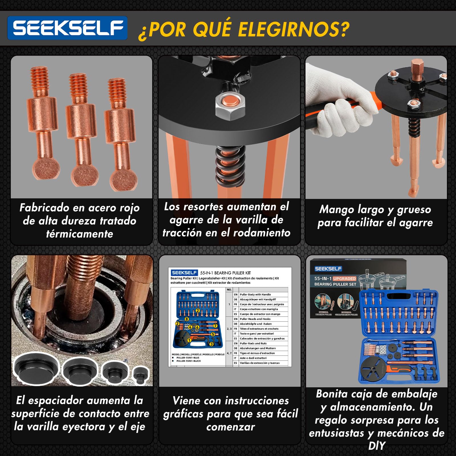 Kit de extractor de rodamientos 55 en 1, juego de extractor de rodamientos para agujeros ciegos, herramienta separadora de rodamientos internos y externos, herramienta de extracción de
