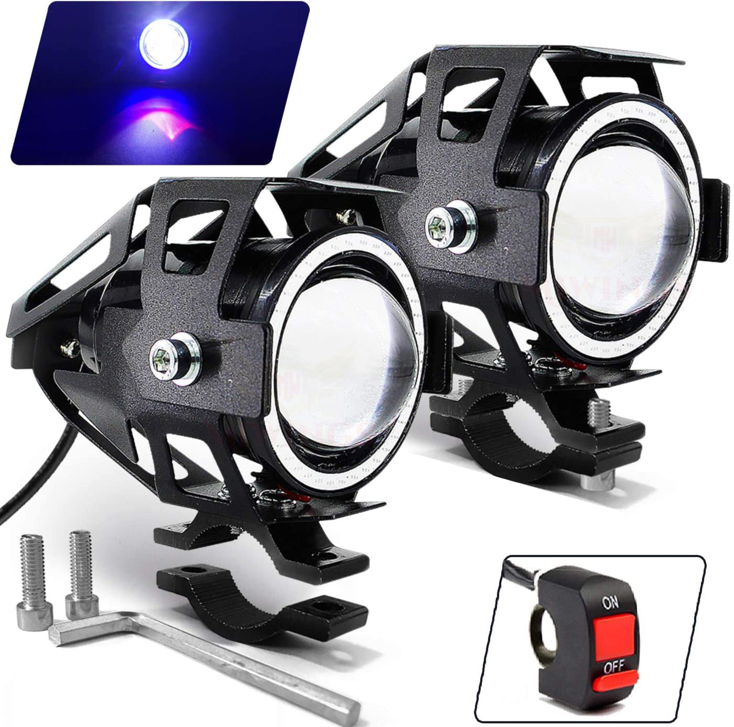 MiwingsU7 Cree LED Off Road Driving Fog Lights Super Bright Hi/Lo Flashing Flood Beam and Blue Angel Eyes Auto Car Jeep Truck ATV UTV Boat Motorcycle