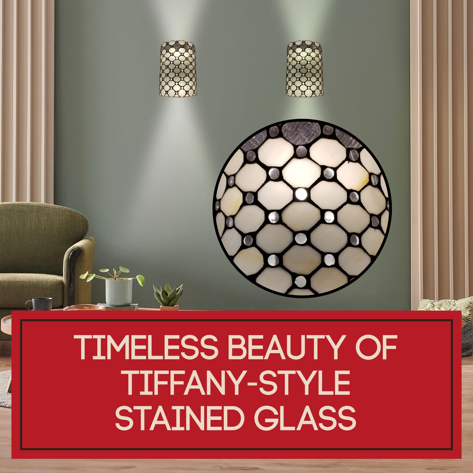 Tiffany Style Wall Lamp White Jeweled 2 Light Stained Glass Vintage Antique for Hallway Bedroom Living Room 10