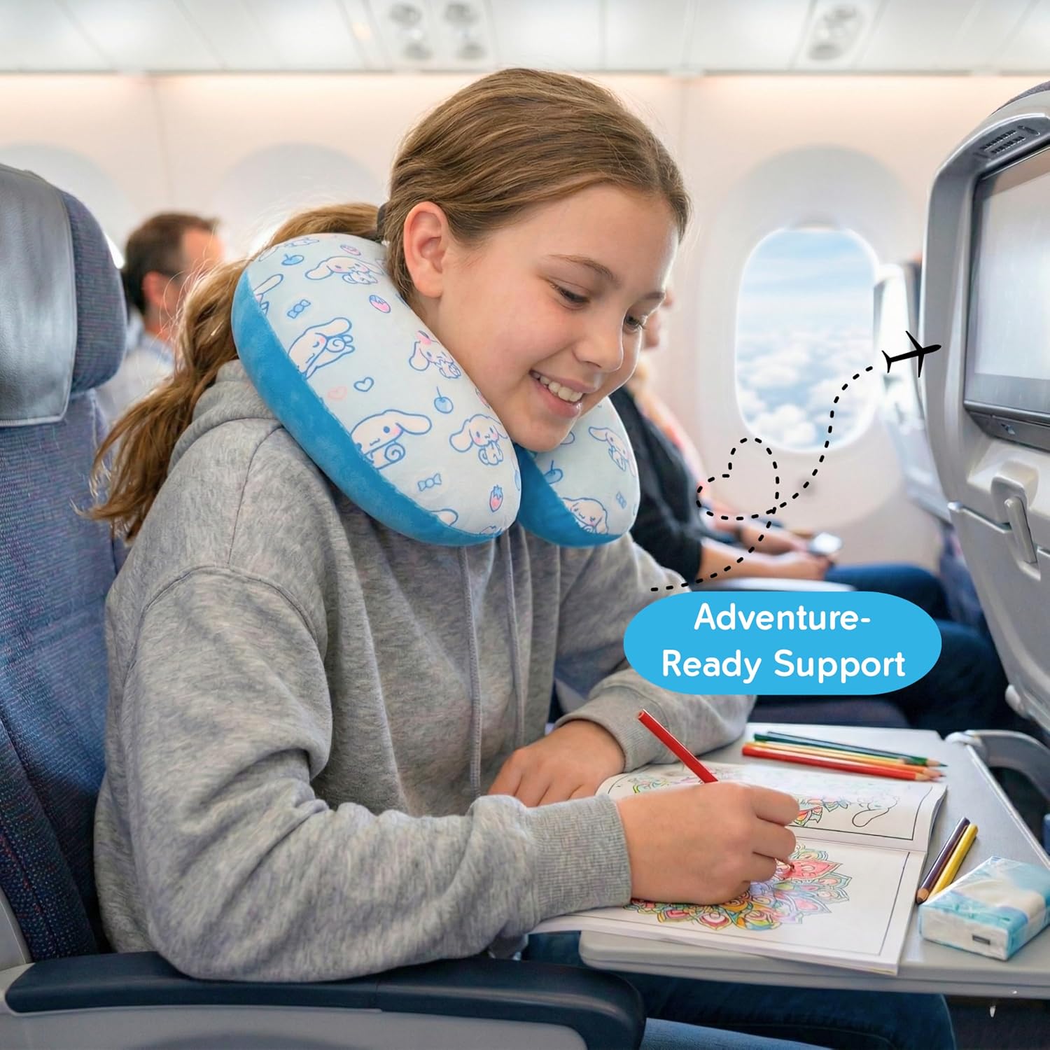 Cinnamoroll Neck Pillow, Super Soft Travel Accessories for Airplane, Car Rides, and Home, Gift for Kids & Adults, (Officially Licensed Product) By Franco