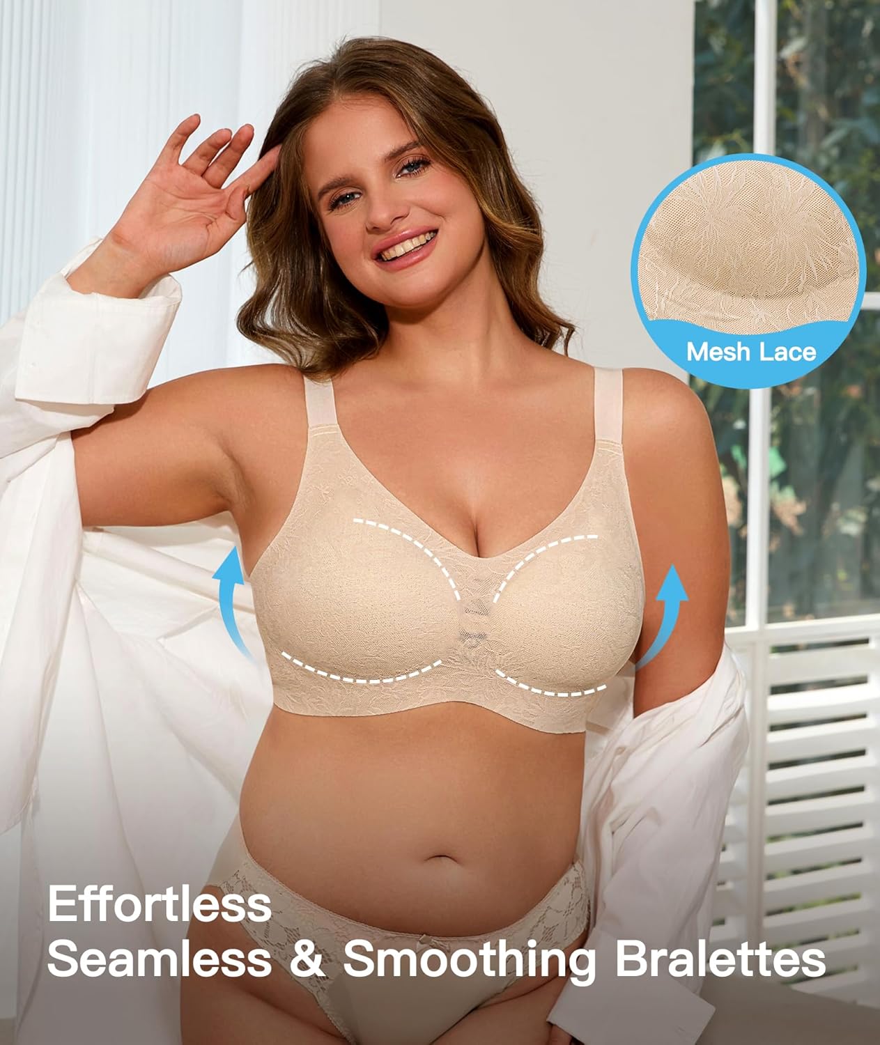 Womens Minimizer Bra Wireless Seamless Full Coverage Everyday Bralette with Removable Pads Soft Lace Comfort 32B-42DD - Image 4