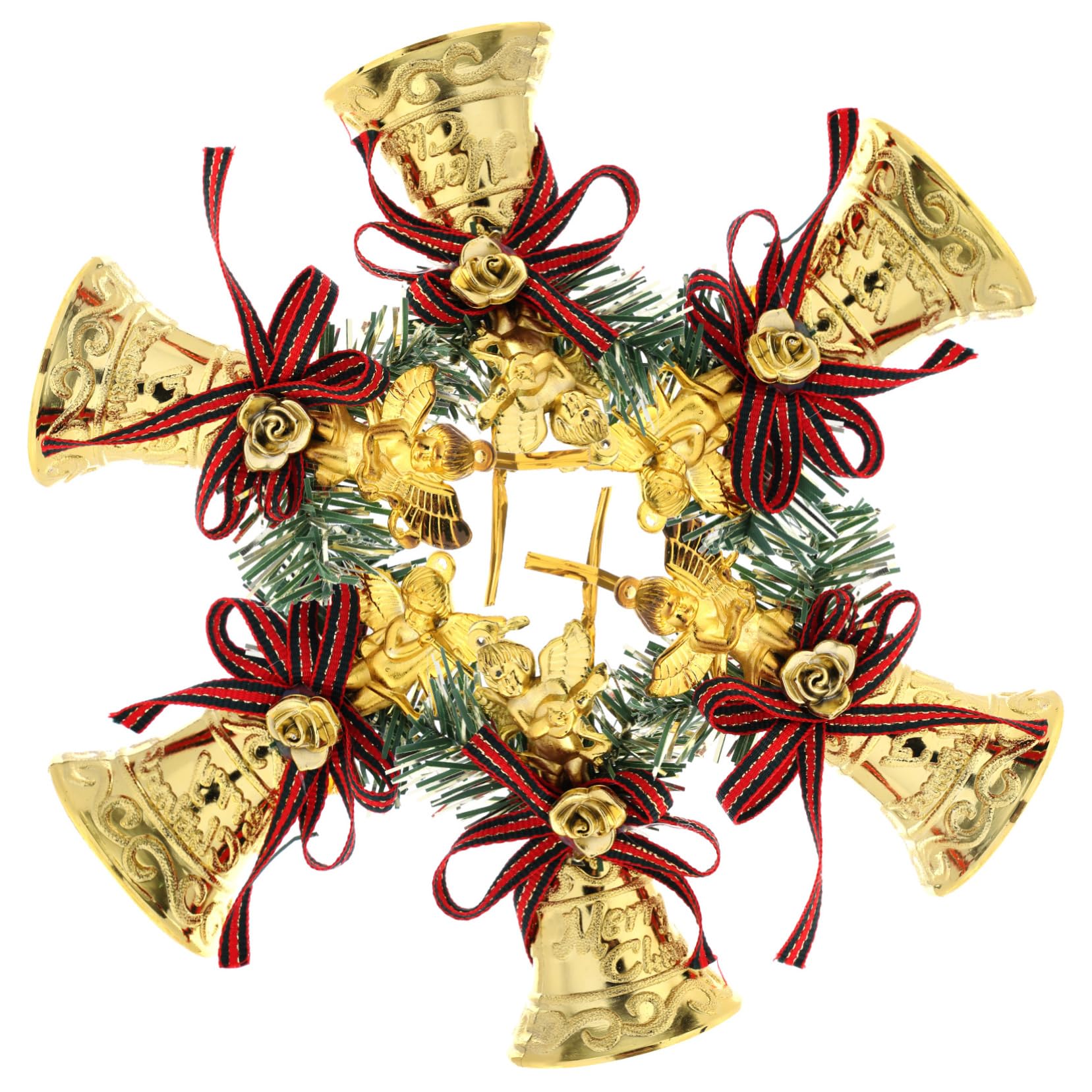 KONTONTY Xmas Bell Pendants 6 Pack Red Silver Bells Decorative Ornaments for Christmas Tree