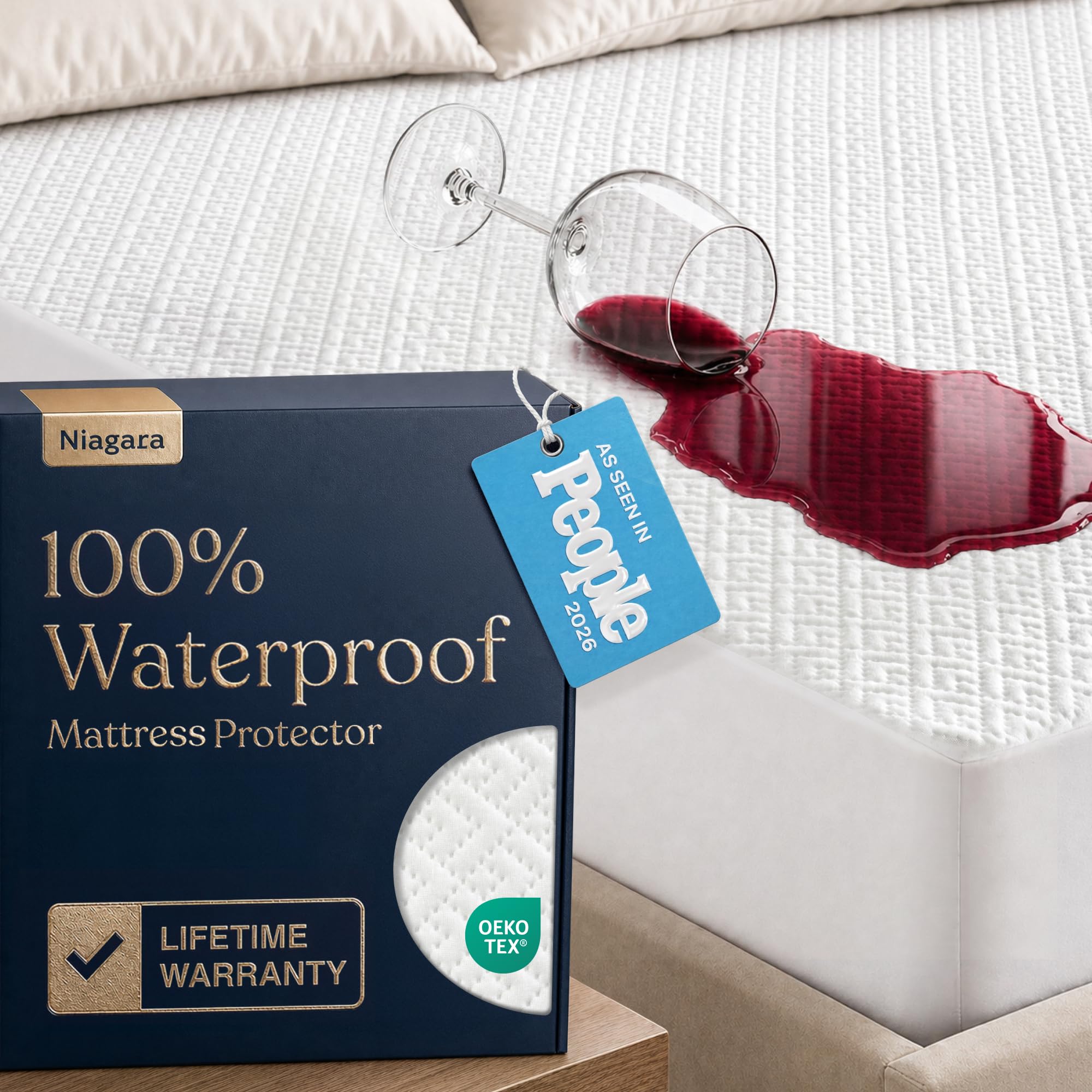 Photo 1 of 100% Waterproof Queen Mattress Protector - 360 Pad Protection Against Spills, Stains & Accidents for Parents & Pet Owners - Noiseless & Cooling Viscose Made from Bamboo (White)