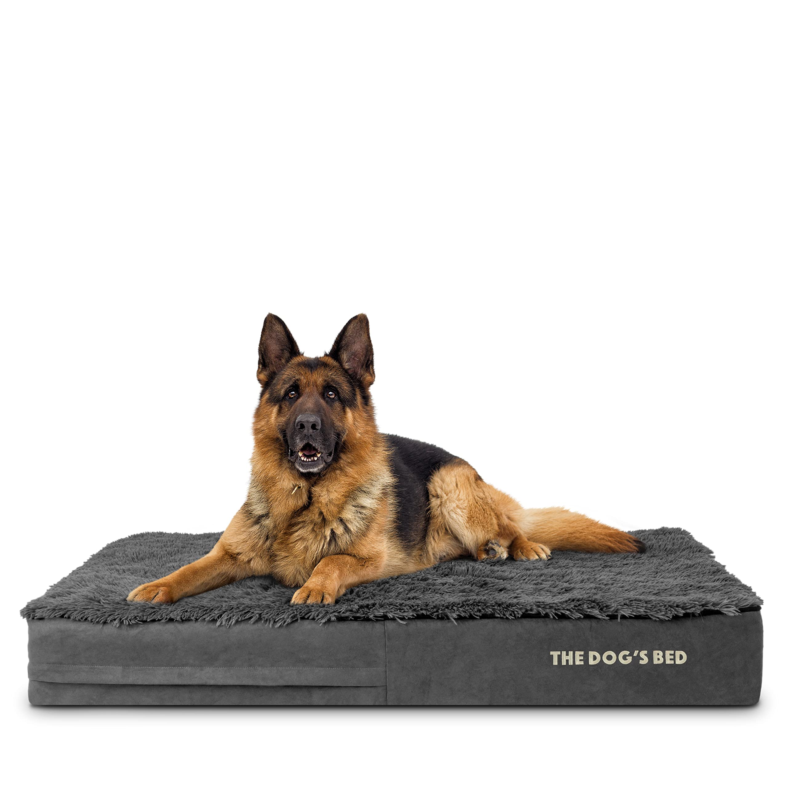 The Dogs Bed Orthopedic Memory Foam Dog Bed XL Grey Fur Pain Relief for Arthritis Hip Elbow Dysplasia