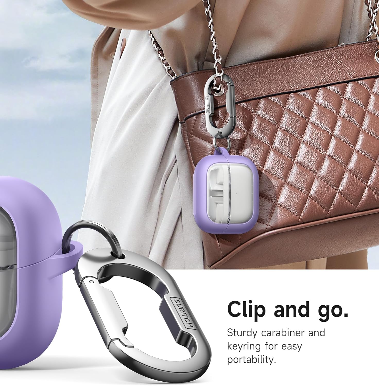 SURITCH for Samsung Galaxy Buds 3 Pro (2024) / Buds 3 (2024) / Buds3 FE (2025) Case, Magnetic Bumper Cases, Rugged Shockproof Protective Covers with Carabiner & Cleaning Kit & Removal Tool, Purple