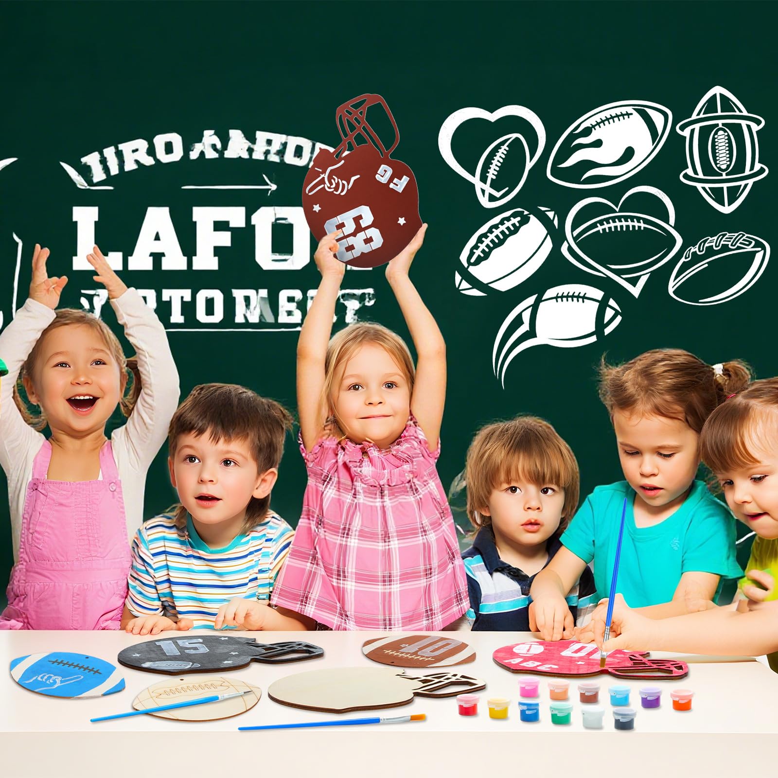 DoubleFill 36 pezzi di artigianato da calcio per bambini, grandi palline da calcio in legno non finite, kit per fai da te, decorazioni per feste a tema, borsa regalo, premio (casco e calcio)