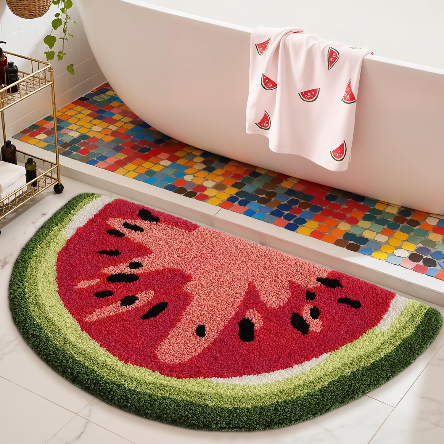 LUMI Cute Bathroom Rugs, Funny Fruit Rug, Soft Plush Fluffy Bath Mat, Absorbent, Non-Slip for Bathroom, Kitchen Sink, Bedroom, Kid's Bedroom, and