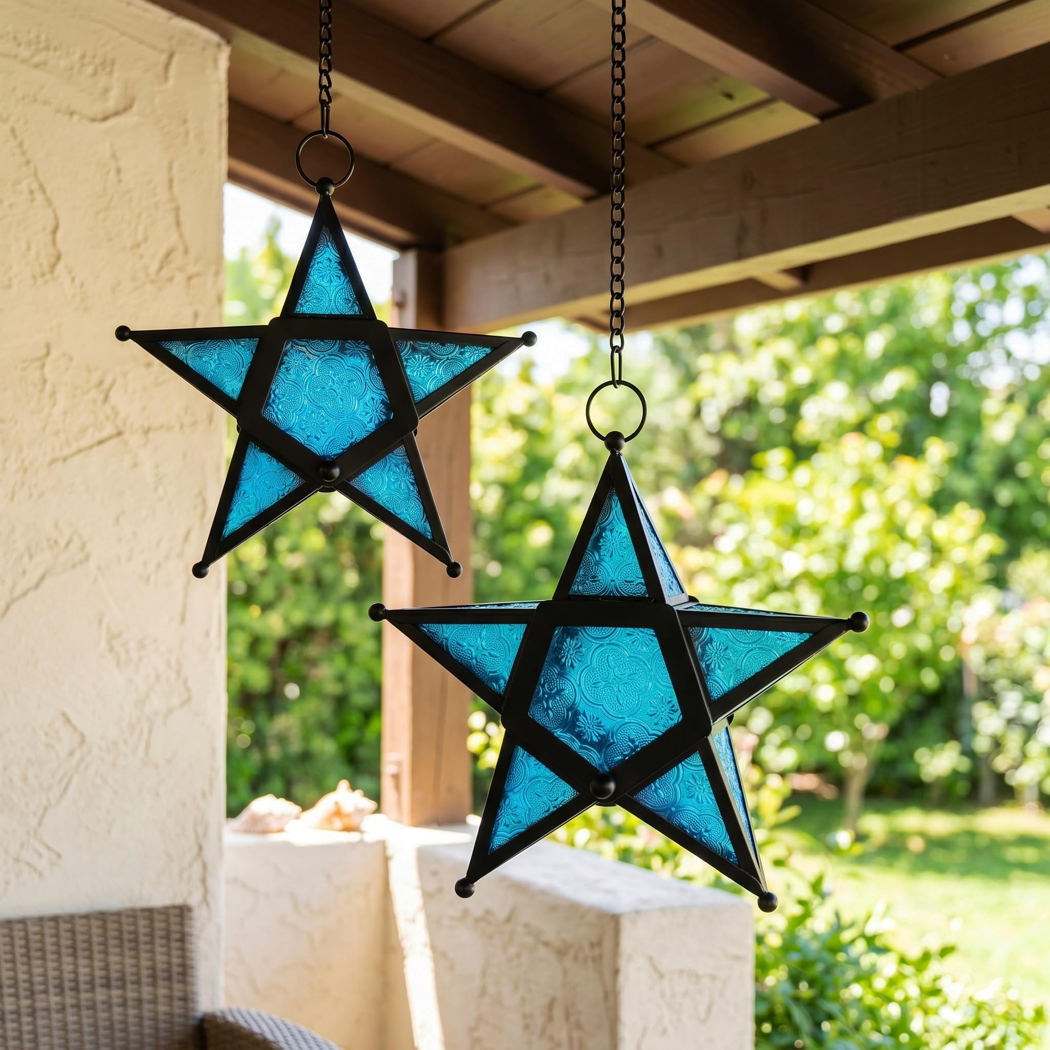 Lanterne decorative a forma di stella, blu, set di 2