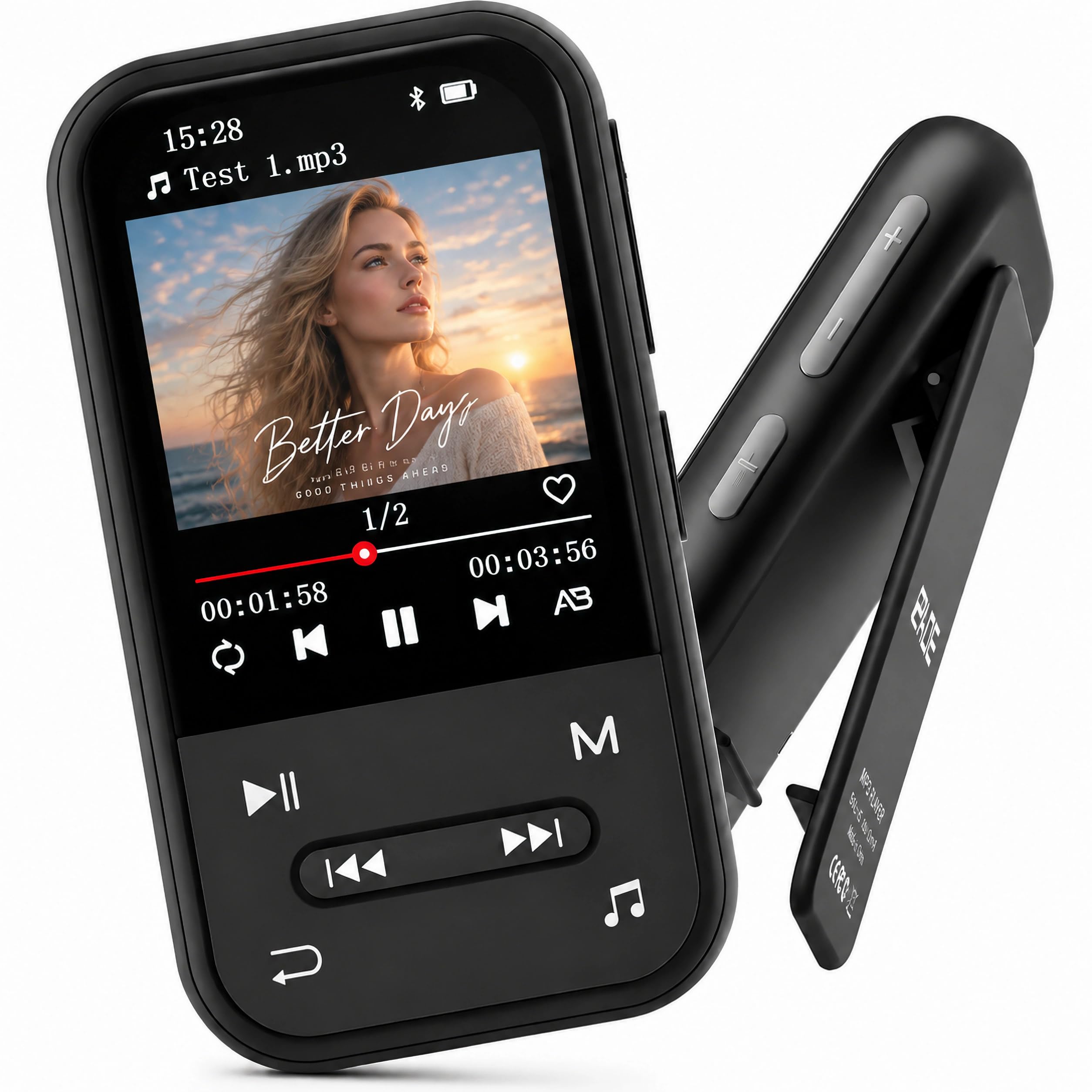 64GB Clip MP3 Player with Bluetooth 5.3, Music Player with FM Radio &amp; Voice Recorder, E-Book, Portable Music Player Running &amp; Workout, Supports up to 512GB, Earphones Included