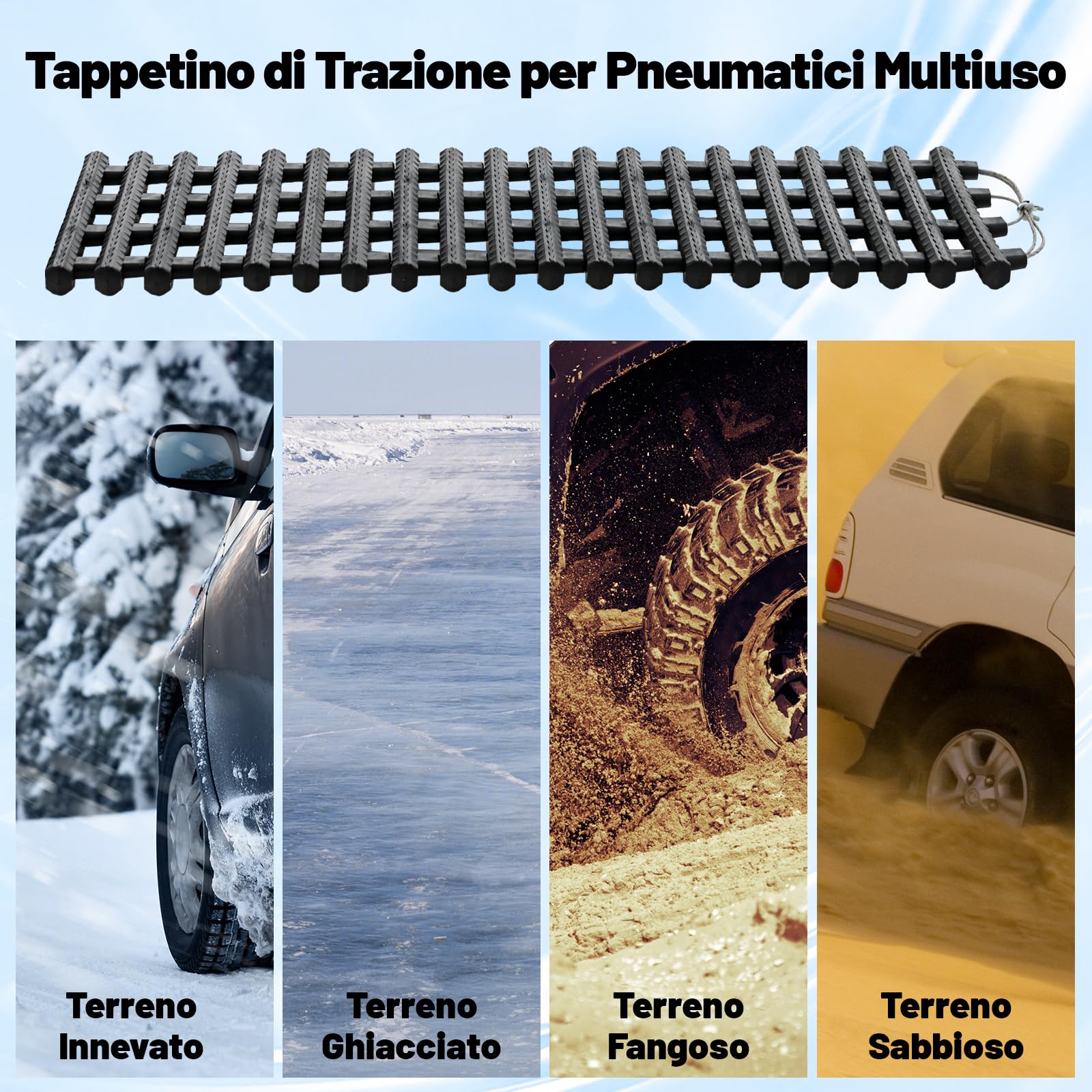 GYMAX 2 Pezzi Trazione di Trazione, Piastra di Recupero Emergenza Portatile in TPR, per Pneumatico Bloccato in Neve Sabbia Ghiaccio e Fango, Cingoli Arrotolabili per Auto, Camion, SUV, Fuoristrada (M)