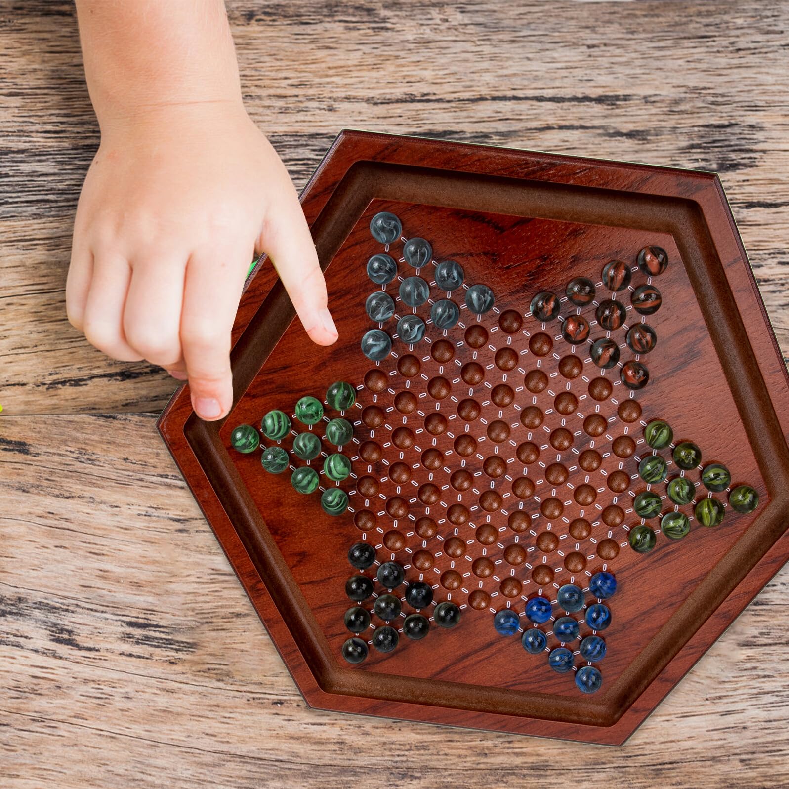 minkissy Gioco da Tavolo Dama Cinese in Legno Naturale Esagonale per Bambini Stimola il Pensiero Strategico e Problem Solving per Uso Domestico