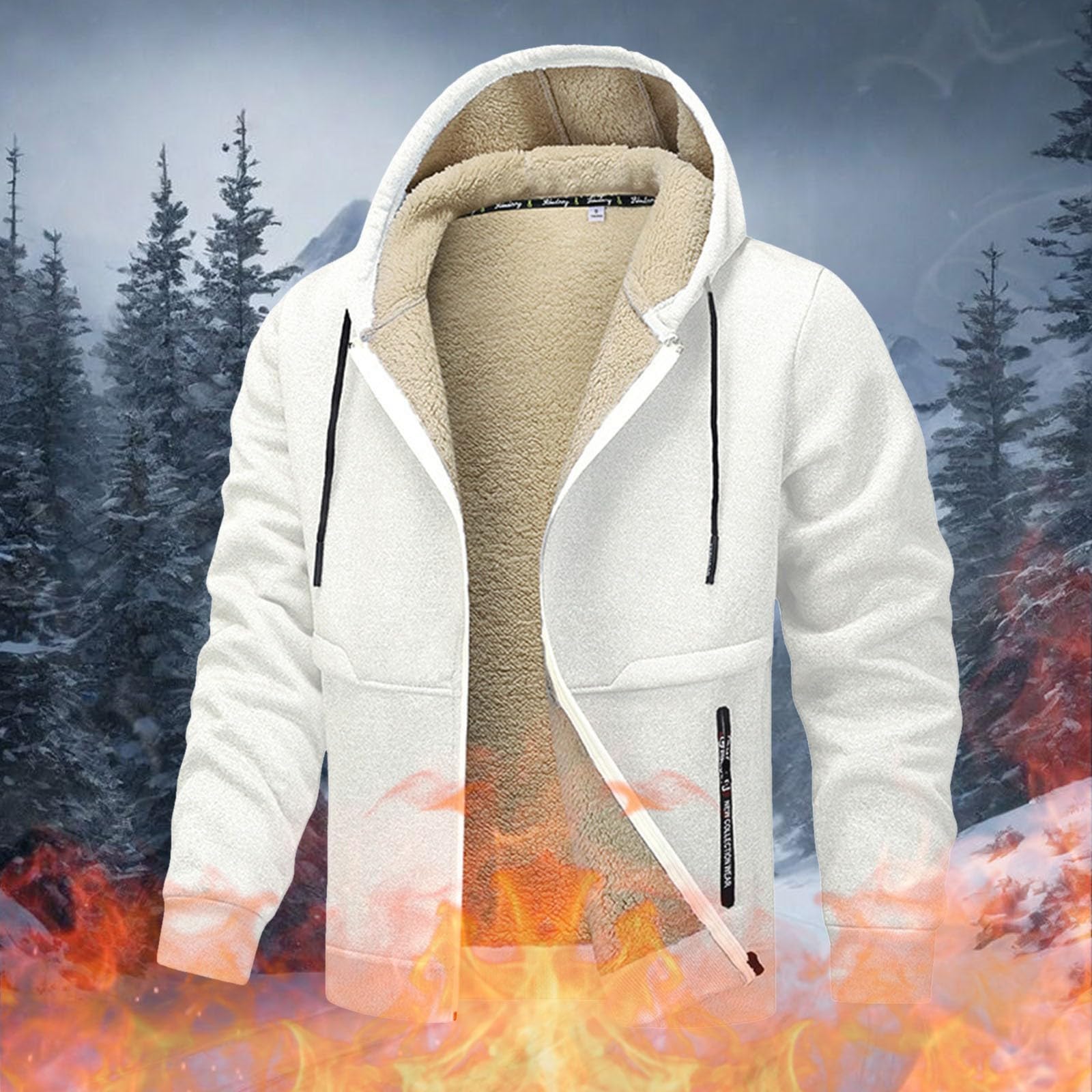 Veste de survêtement pour homme - Veste polaire chaude - Doublure chaude - Veste à capuche - Fermeture éclair - Sweat à capuche décontracté - Veste d'hiver en polaire - Veste épaisse et chaude