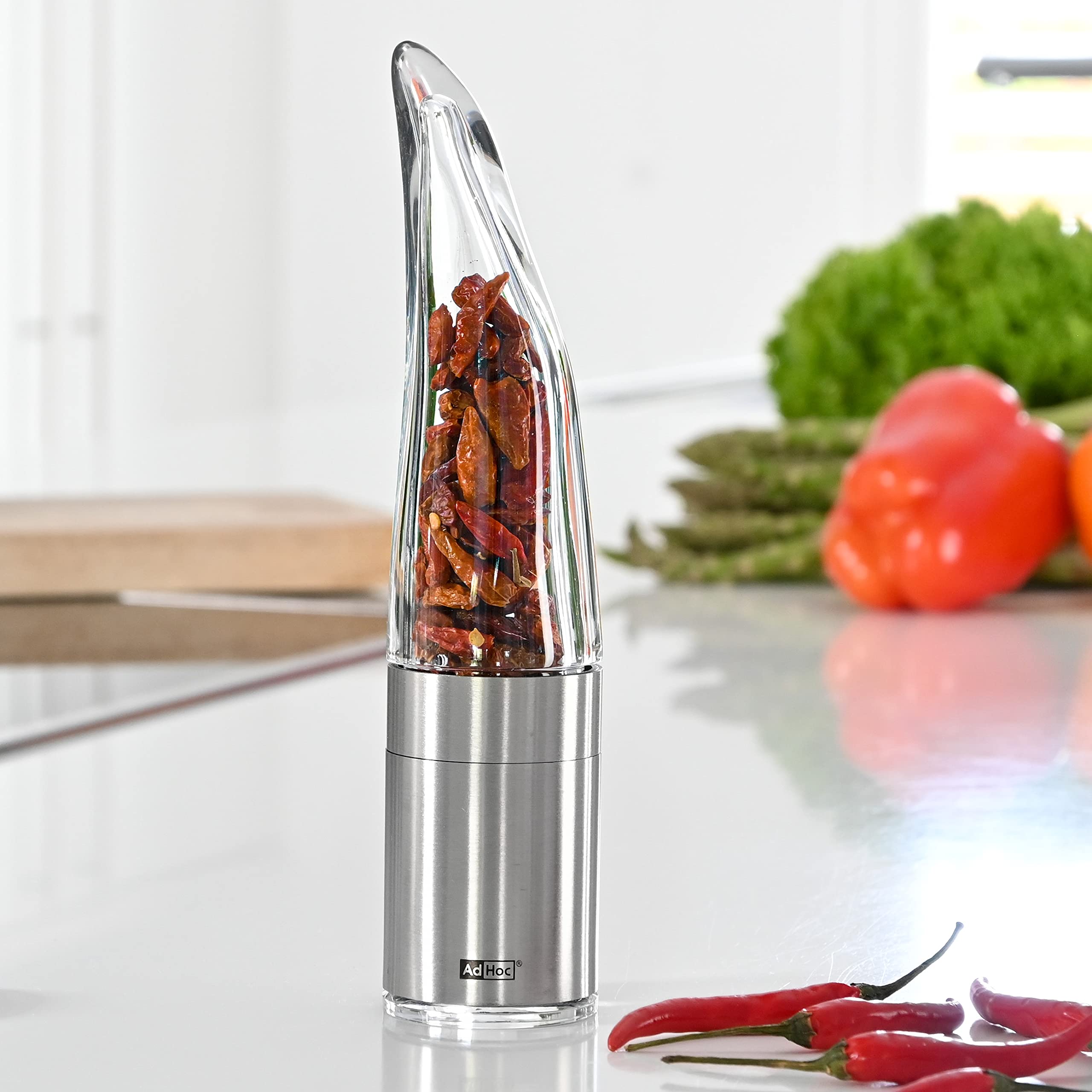 AdHoc Geschenkset Groß: Chilischneider Pepe & Doppelmühle Duomill Pure – Manuelle Chilimühle mit Edelstahl-SchneidWerk & stilvolle Salz- und Pfeffermühle im passenden Design für Genießer