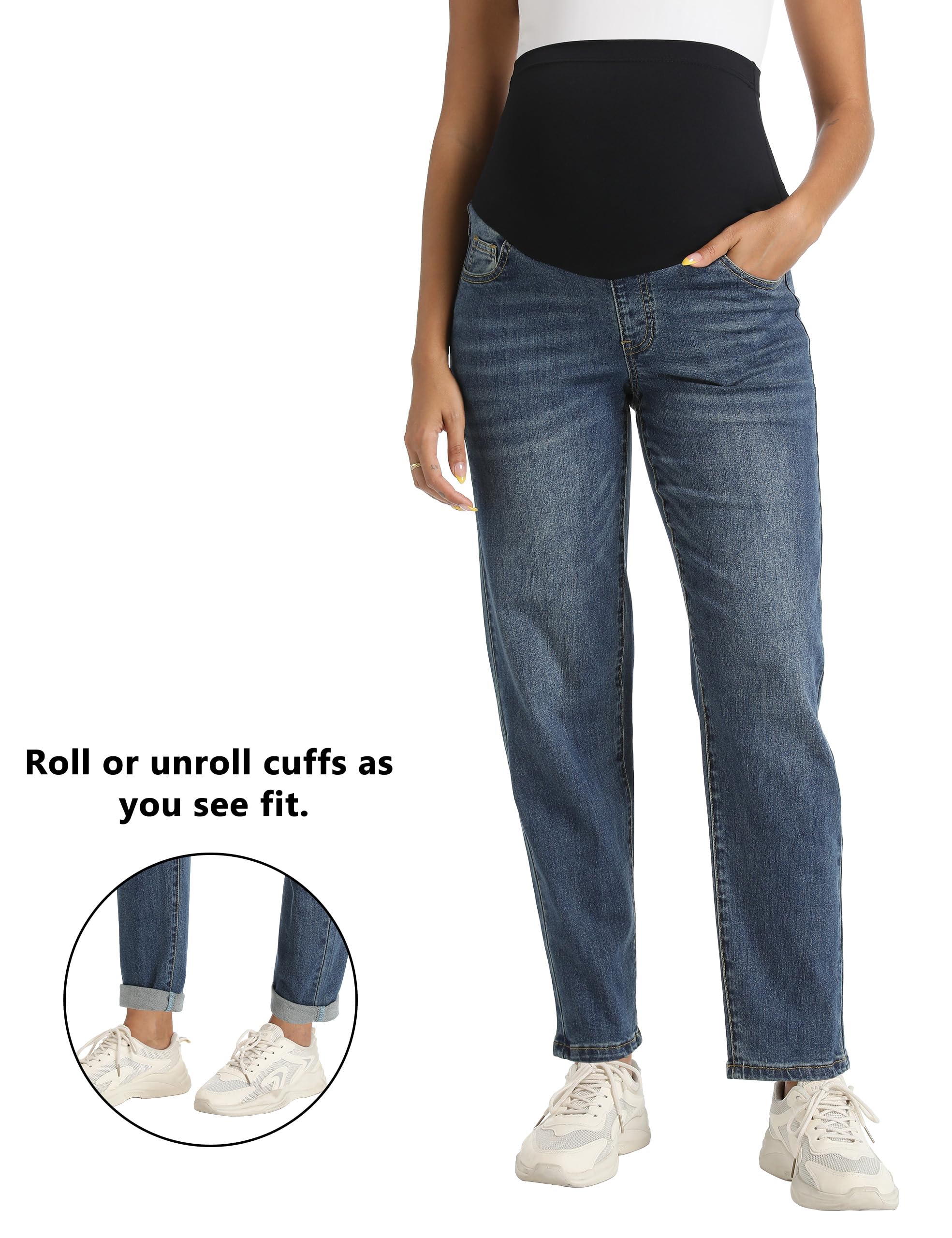 Foucome Jeans premaman da donna elasticizzati boyfriend jeans sopra la pancia sciolti pantaloni in denim gravidanza