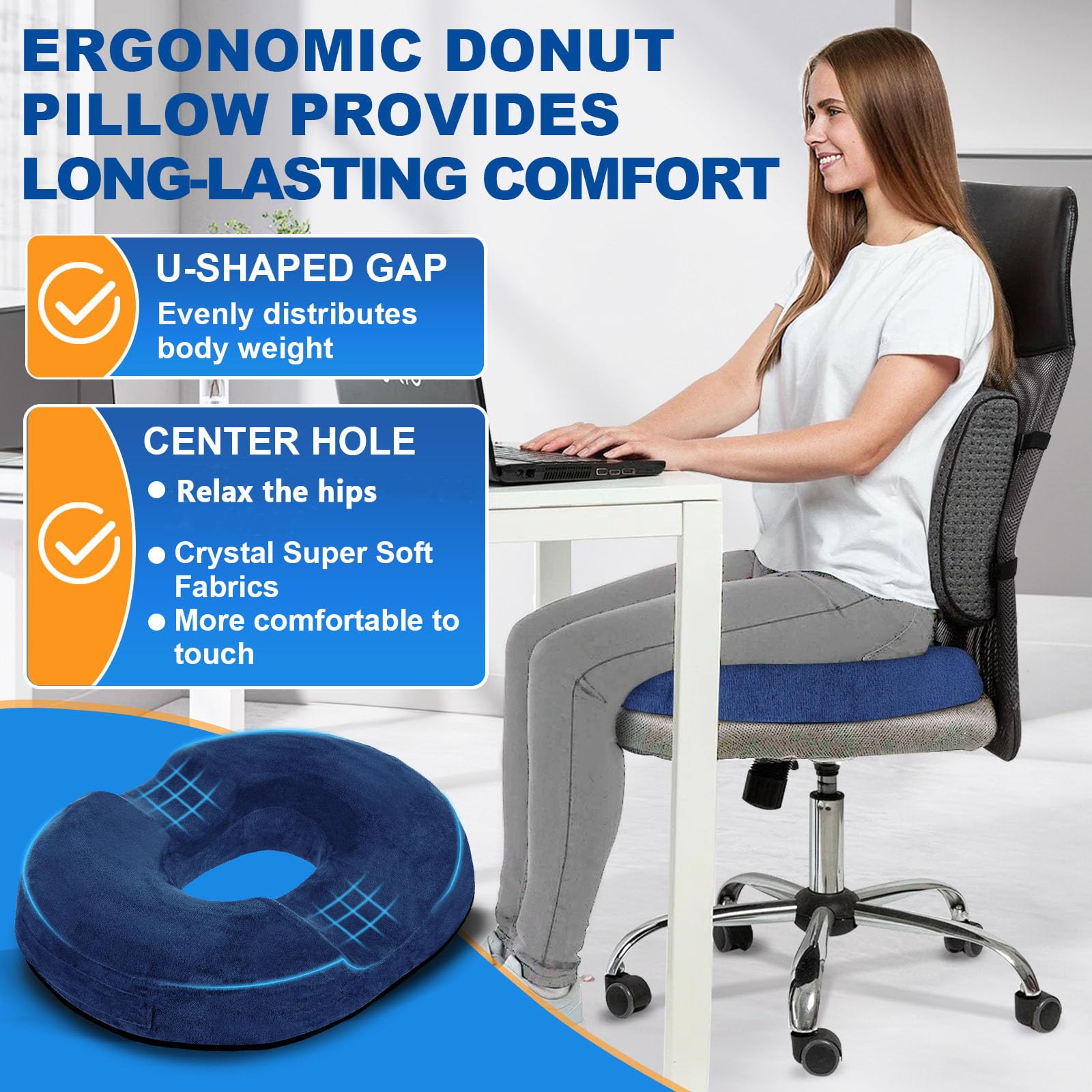 Coussin Donut Ergonomique en Mousse à Mémoire de Forme pour Soutien du Coccyx, Housse Lavable
