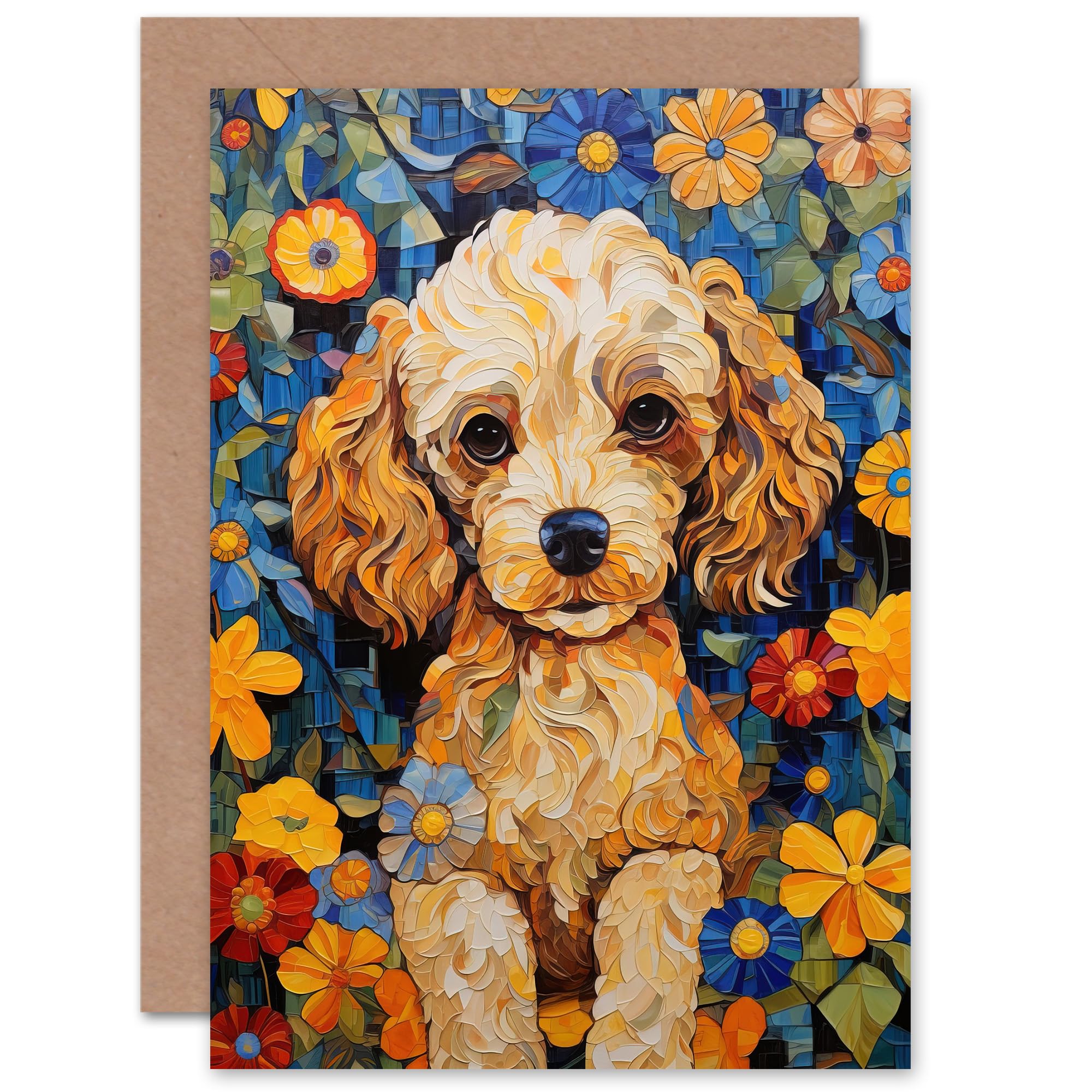 Artery8 Kids Greeting Card - Cockapoo Puppy Floral Birthday Thank You Card - Blue