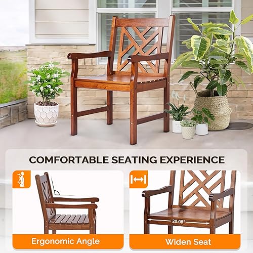 Miniatura 5 de VINGLI Sillas de comedor al aire libre, sillas de patio de madera resistente de 330 libras con respaldo cómodo, sillas de comedor de madera maciza,