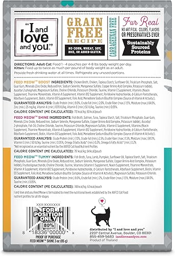 Miniatura 2 de "I and love and you" Feed Meow Wet Cat Food Toppers, Variety Pack (Tummy, Boost, and Shine), Grain Free, No Fillers, 3oz Pouches, Pack of 12 Pouches