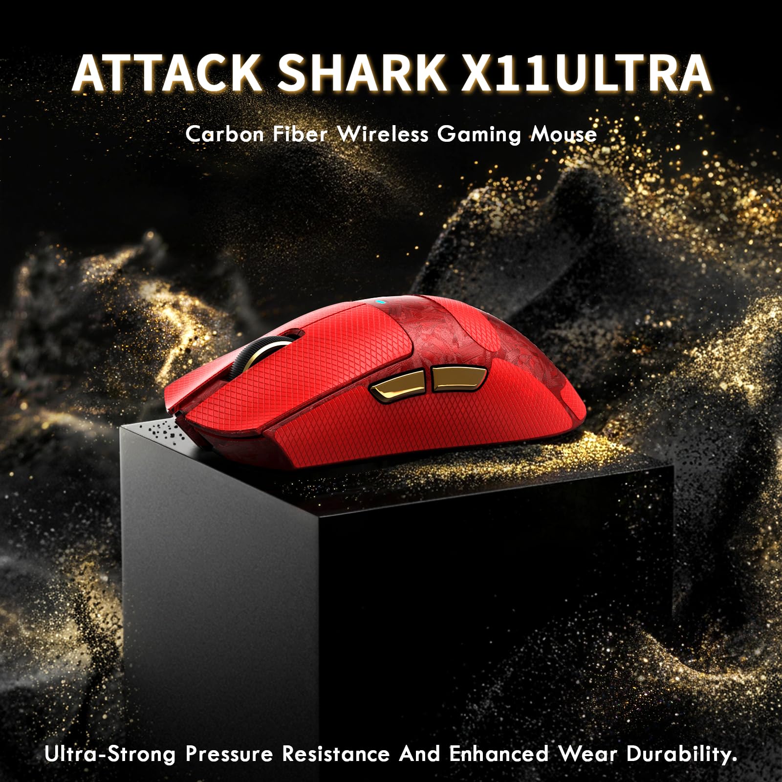 ATTACK SHARK X11 Ultra Souris Gaming sans Fil avec Câble LED C06 Ultra, Coque Composite Fibre de Carbone,54L15 MCU, PAW3950MAX, 8000Hz, BT/2.4G/Filaire,42000 DPI (Rouge-B)