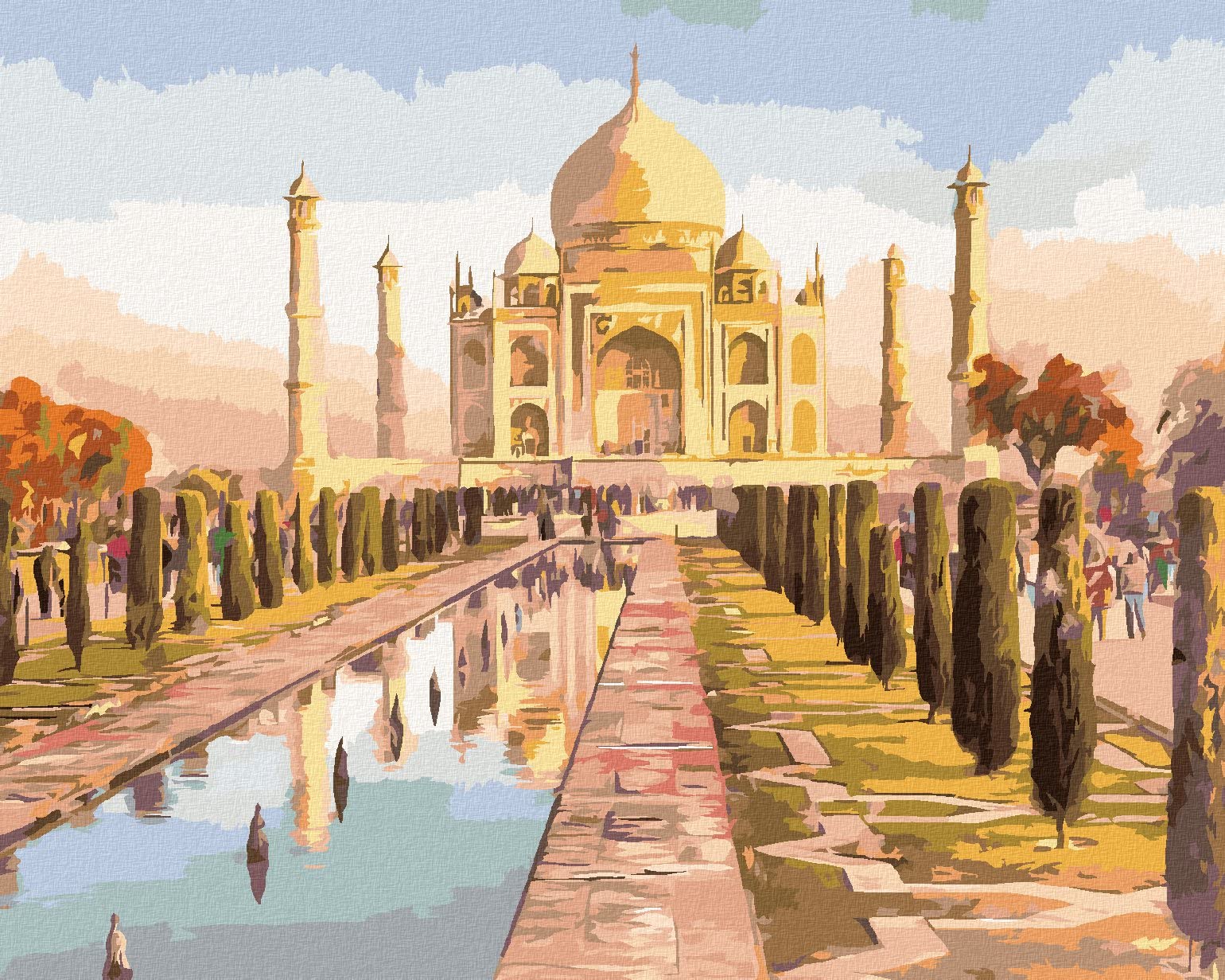 Malowanie według liczb - Taj mahal i wschód słońca 80 x 100 cm z blejtramem (już napięty)