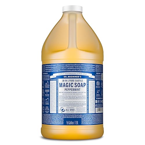 Dr Bronners - JabĂłn lĂquido de Castilla pura menta 64 onzas - Fabricado con aceites orgánicos 18 en 1 usos cara cuerpo cabello lavanderĂa mascotas y Dr Bronners - JabĂłn lĂquido de Castilla pura menta 64 onzas - Fabricado con aceites orgánicos 18 en 1 usos cara cuerpo cabello lavanderĂa mascotas y