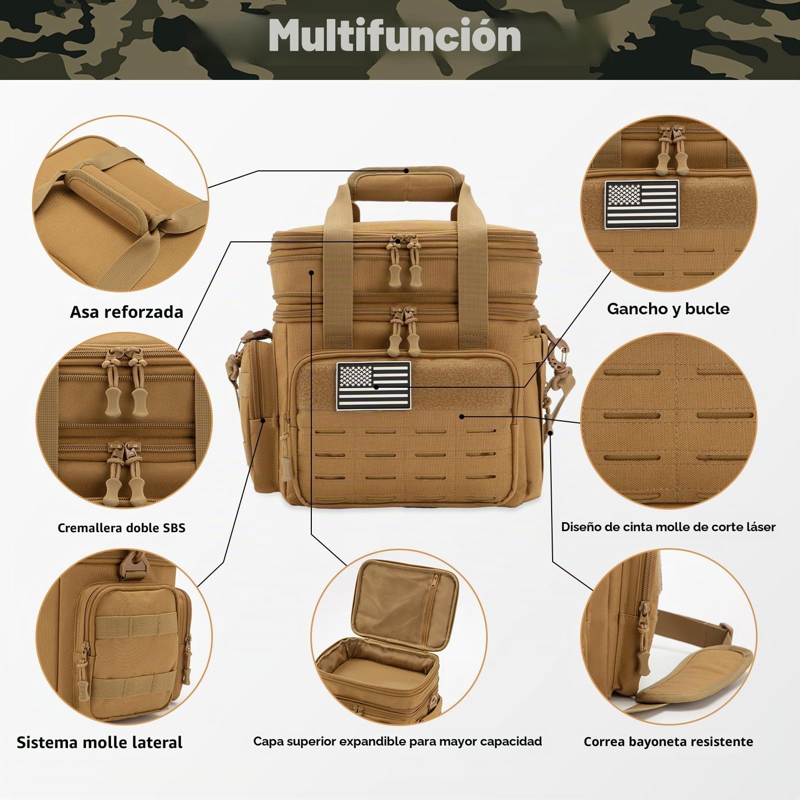 QT&QY - Caja Térmica Táctica Extensible 13L/18L para Hombres Bolsa Frigorífica Militar Impermeable con Correas MOLLE para Trabajo, Camping, Picnic