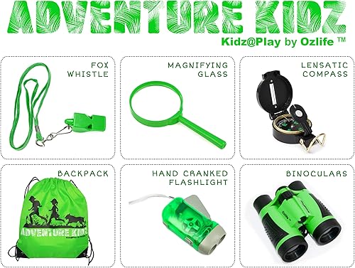 Miniatura 4 de Adventure Kidz - Kit de exploración al aire libre, binoculares con estuche, linterna, brújula, silbato, lupa, mochila, paquete (21 artículos)
