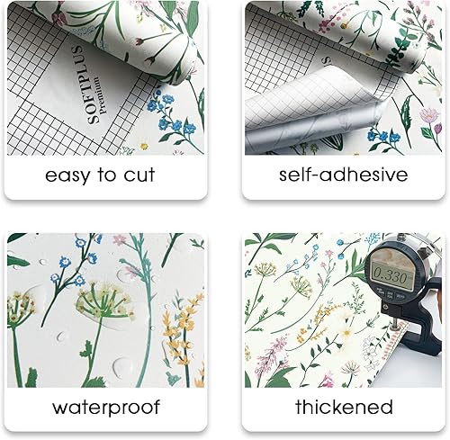 Miniatura 6 de JiffDiff Papel tapiz floral de 17.3'' x 236.2'' para despegar y pegar, papel tapiz de vinilo, papel tapiz de flores de acuarela, vinilo vintage para