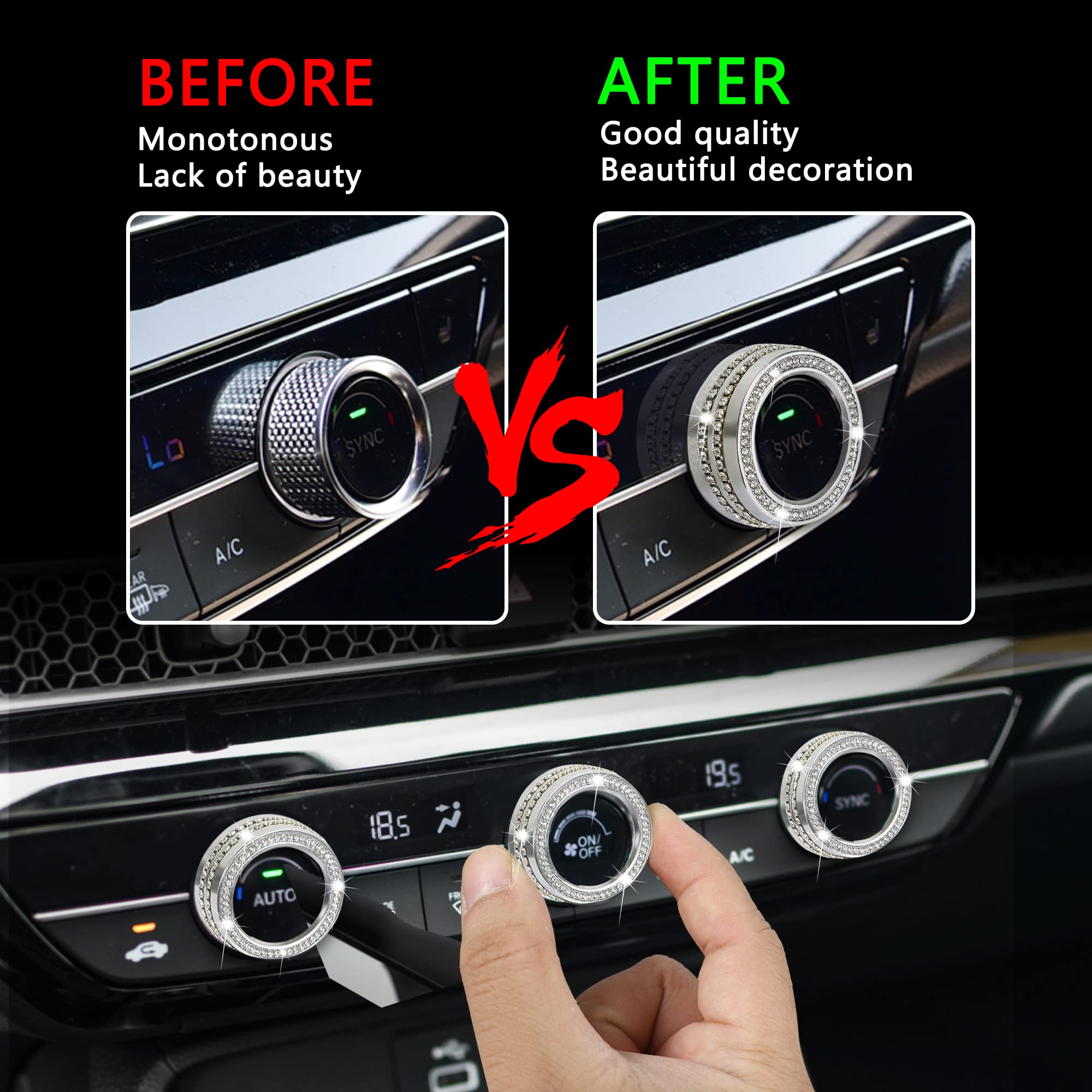 EMIHO Crystal Rhinestone AC Knob Covers For 2022-2023 Honda Civic (4-Pack) - View #4