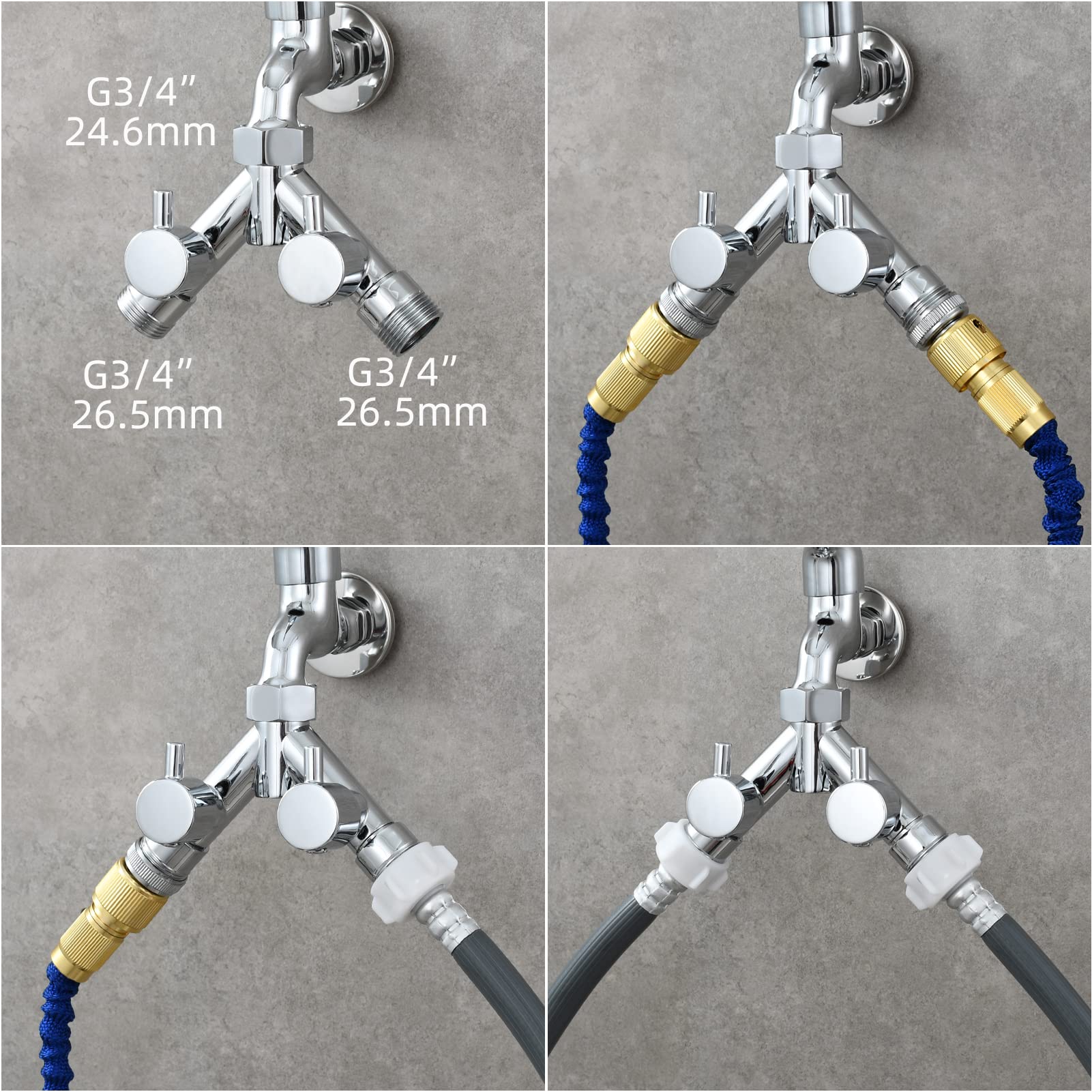 Tecmolog Distributore a 4 Vie in Ottone Connettore a Y Sdoppiatore Rubinetto per Tubo da Giardino Cromato, DSF015A
