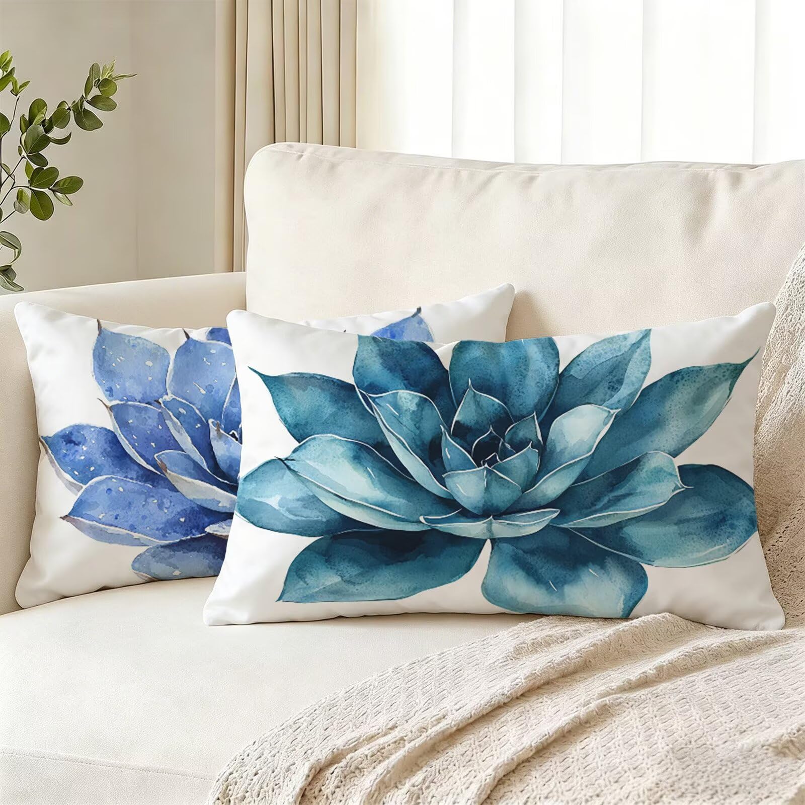 Housse de coussin 40 x 60 cm lot de 2 bleu lotus une idee cadeau maison idéale