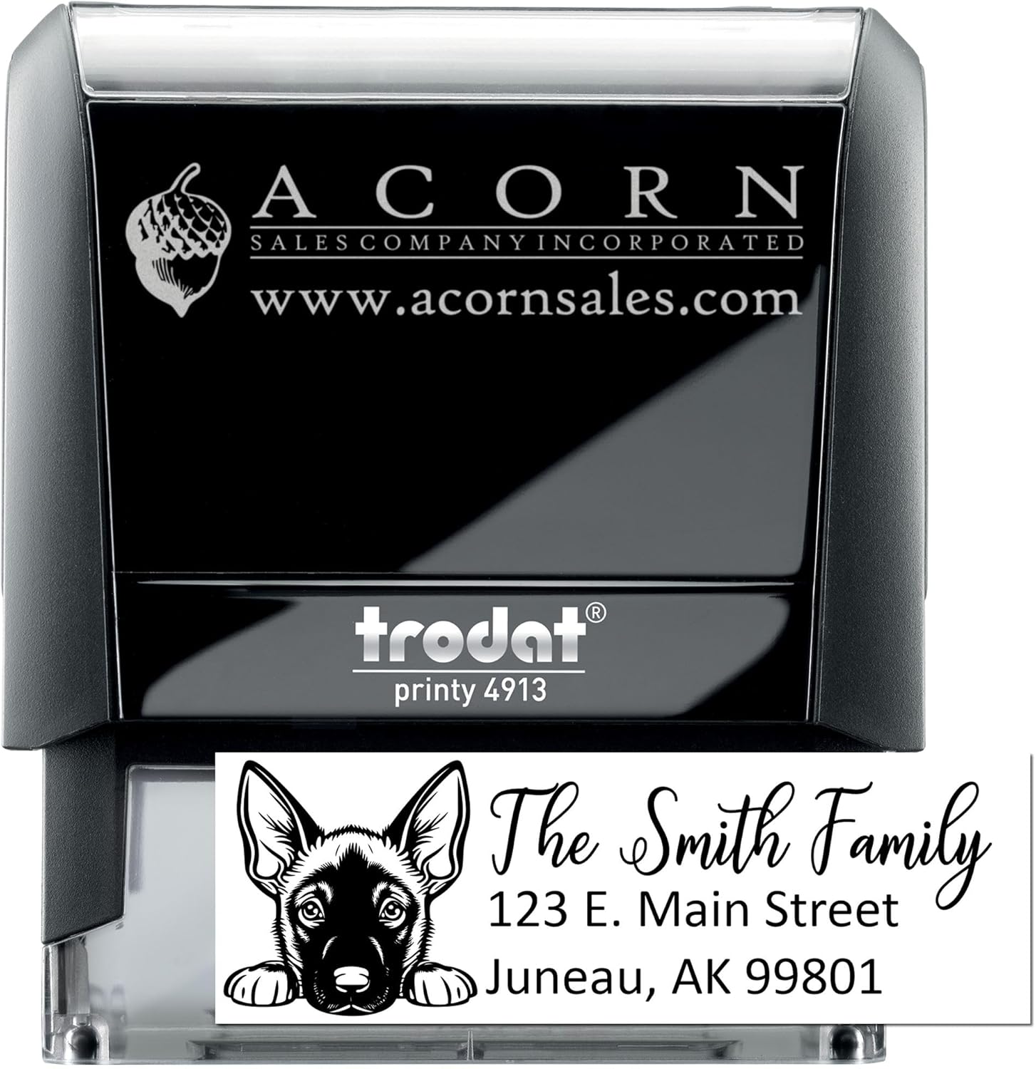 Belgian Malinois Self-Inking Home Address Stamp - Peeking Puppy Dog Design, 11 Ink Colors Available, Ideal for Personalizing Envelopes, Size 7/8 x 2-1/4, Custom Address Stamp