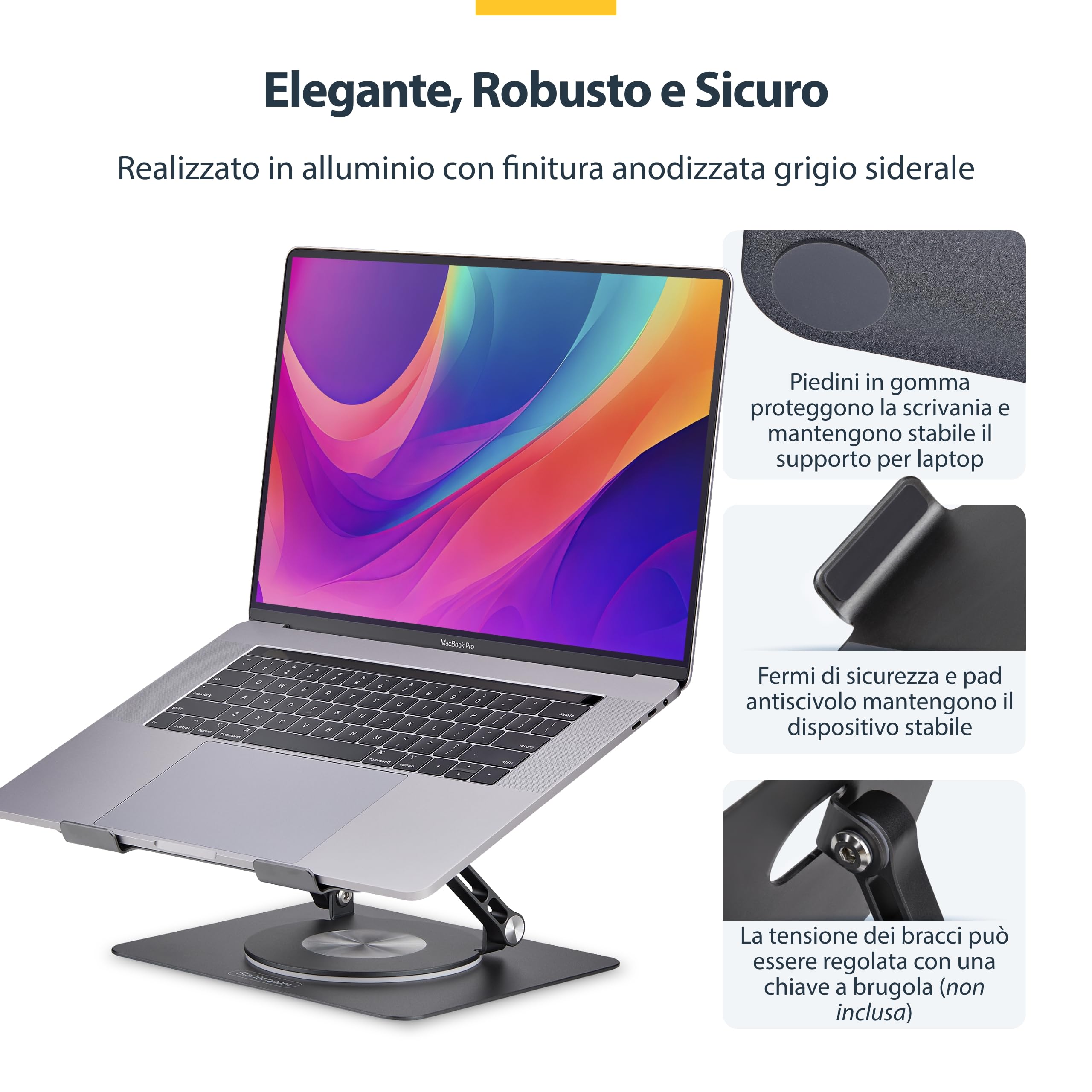 StarTech Supporto Rotante per PC Portatile, Alluminio, Girevole 360°, 5kg | Adatto alla postazione di lavoro