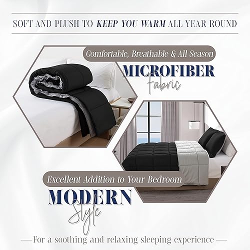 Miniatura 5 de Elegant Comfort Juego de edredón reversible de 3 piezas, acogedor para todas las estaciones, alternativa de plumón suave, acolchado - cosido en caja