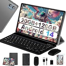 SUAAT Newest 2025 Tablet 10 Pollici Android 14 con 20GB RAM 128GB ROM WiFi 6, 5G+2.4G WiFi, Octa-Core, GMS Certified, Widevine L1, Bluetooth 5.0, Tablet Touch con Tastiera| Mouse| Custodia -Grigio