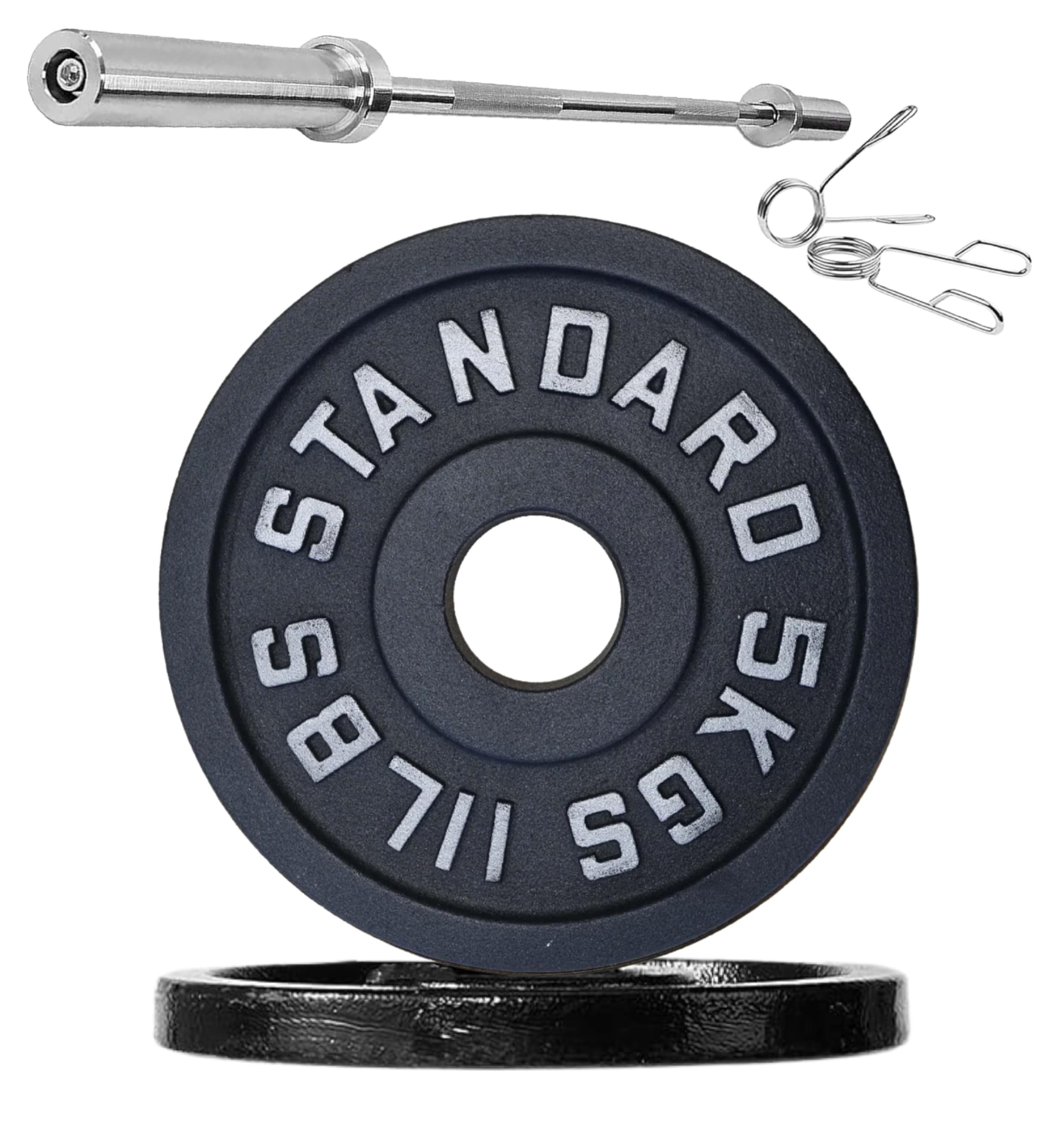 Cast Iron Weight Plates Set 2" Olympic Barbell Home Gym Equipment 1.25kg-25kg Pairs Sets with 5ft-7ft Barbell Strength Training