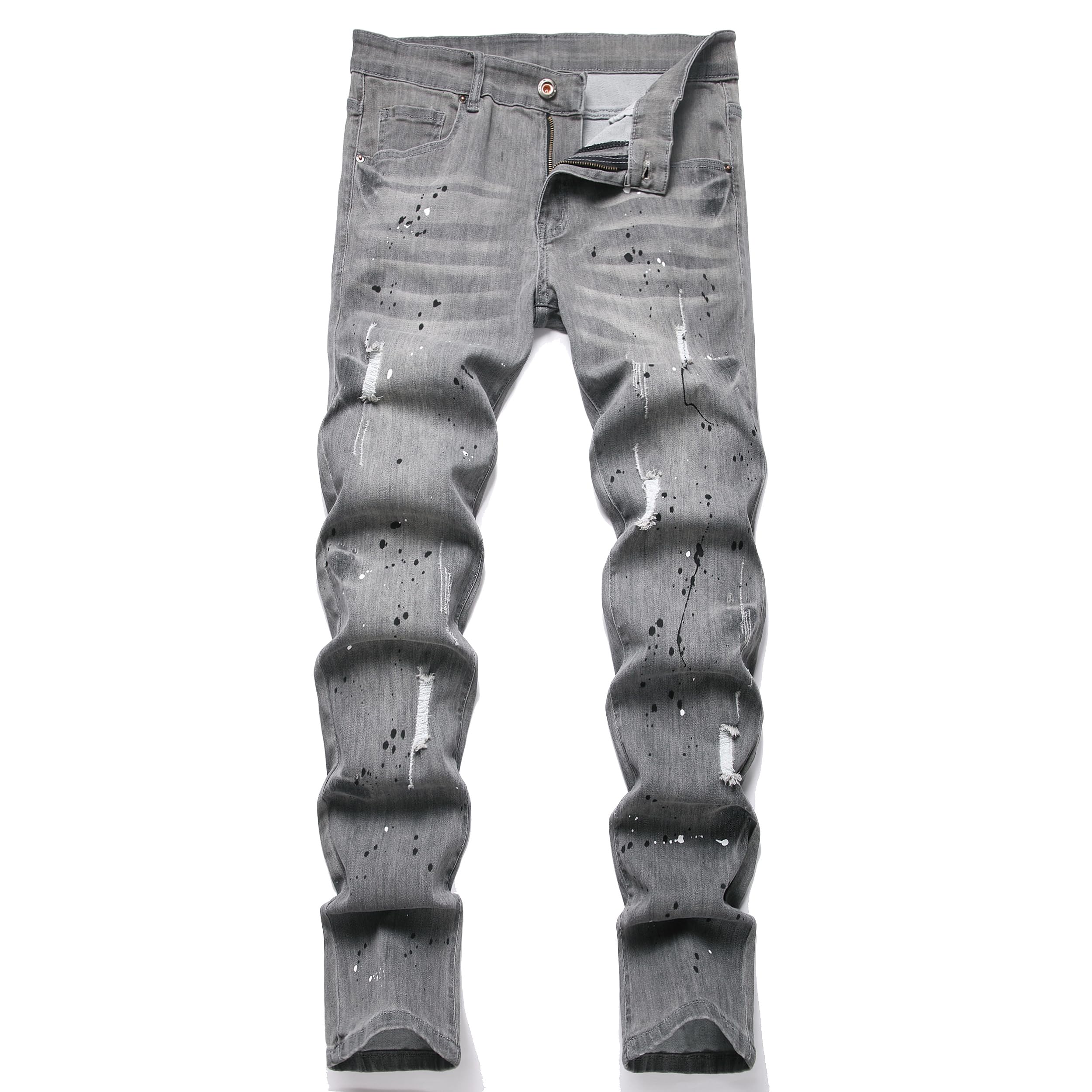 XIMXIMMTIAN Mens Slim Fit Jeans Stretch Ripped Biker Jeans for Men Fashion Straight Comfort Flex Waist Casual Denim