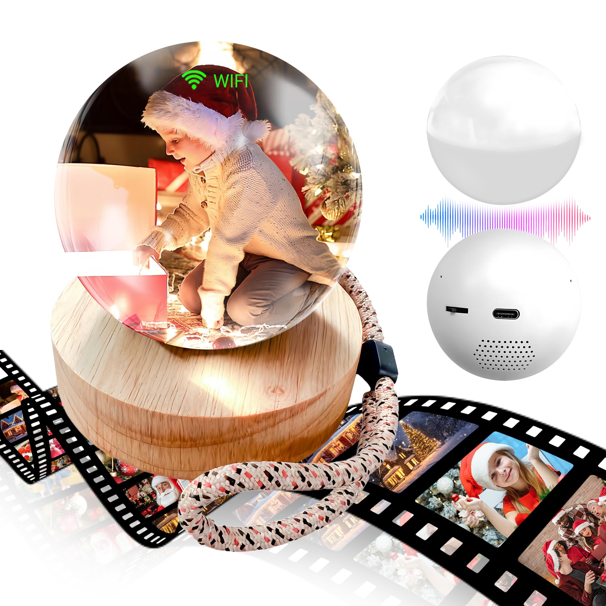 2.7" Custom Crystal Ball Video Player,Memory Sphere Ornament, Memory Orb Custom Video Sphere, Personalized Uploadable Videos &amp; Photos, USB Rechargeable Crystal Ball Video Player for Gifts(White)