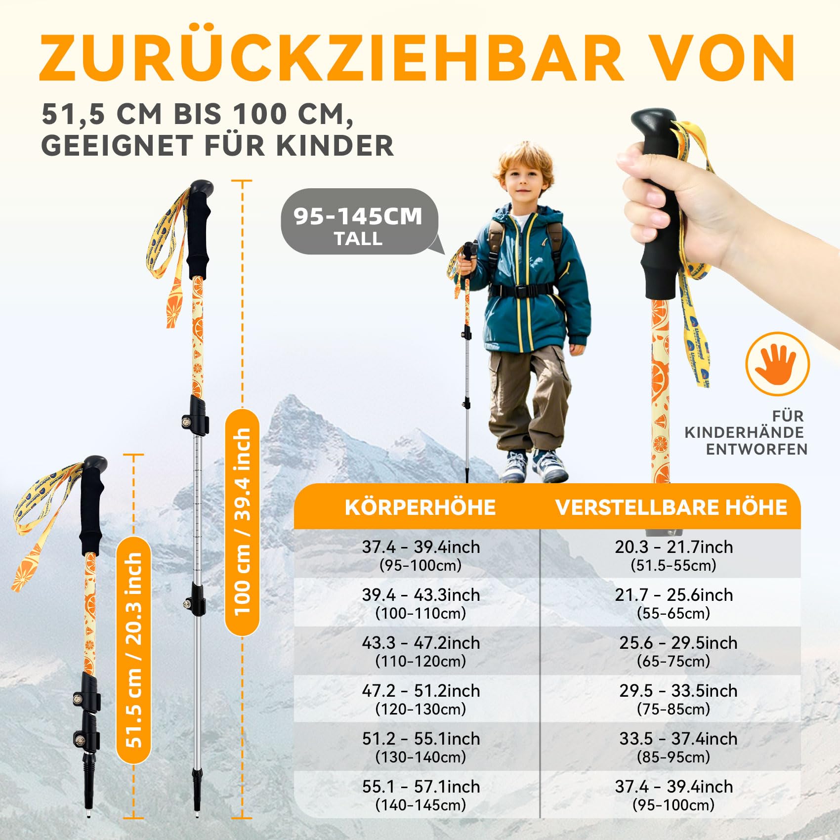 UnderwoodAggregator zusammenklappbare Trekkingstöcke für Kinder – leichte, verstellbare Wanderstöcke, 2er-Pack, zusammenklappbare Aluminiumstöcke für Kinder Wandern/Skifahren (6–12 Jahre)