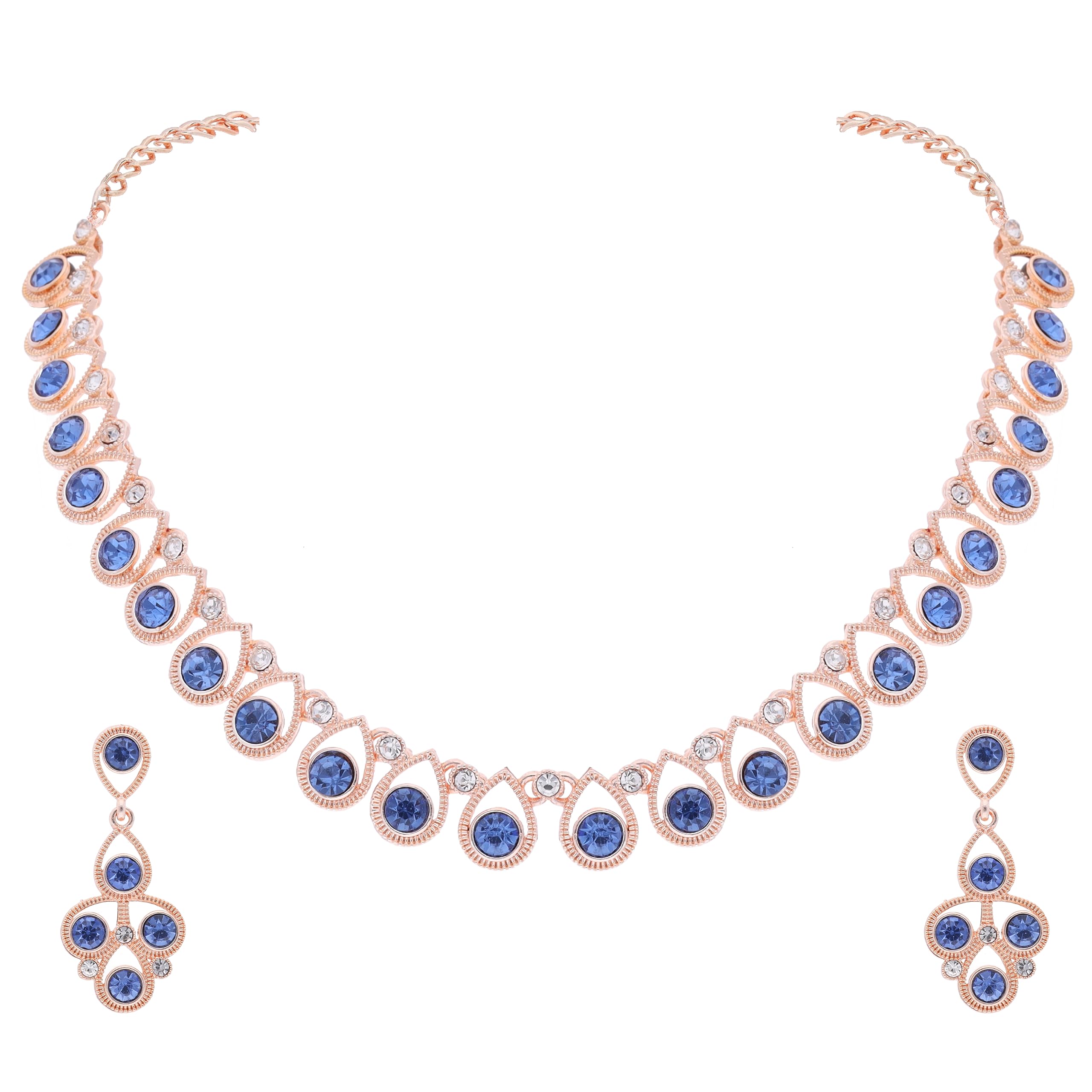 Brado JewelleryRose Gold-Plated Artificial Stone Studded Necklace Jewellery set with 1 Pair of Earring