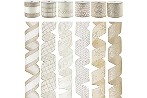 Champagne Christmas Ribbon Wired 2.5 Inch, 6 Rolls 36 Yards Platium Champagne...