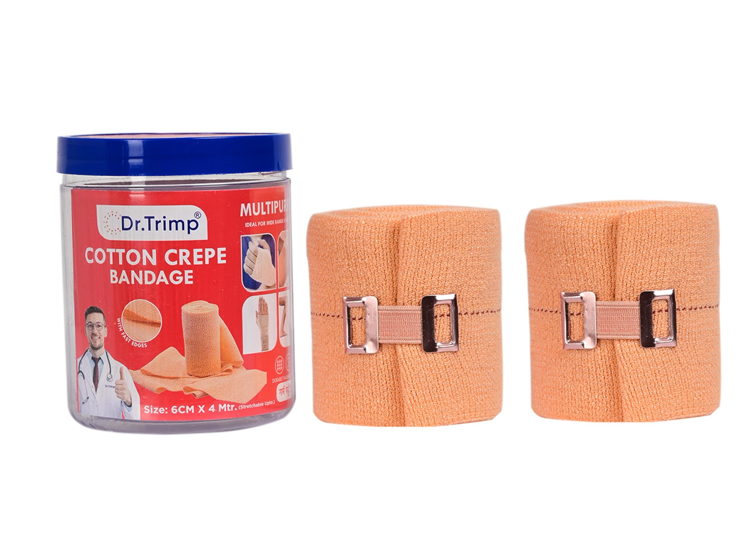 Dr.Trimp Cotton Crepe Bandage 6cm X 4mtr with Flexible Clips | Pain Relief Garam Patti for Injury & Muscle Compression | Ideal for Hand, Leg, Wrist, Knee, Ankle, Thigh | Pack of 2 (B0D6VY9WLL) Amazon Price History, Amazon Price Tracker