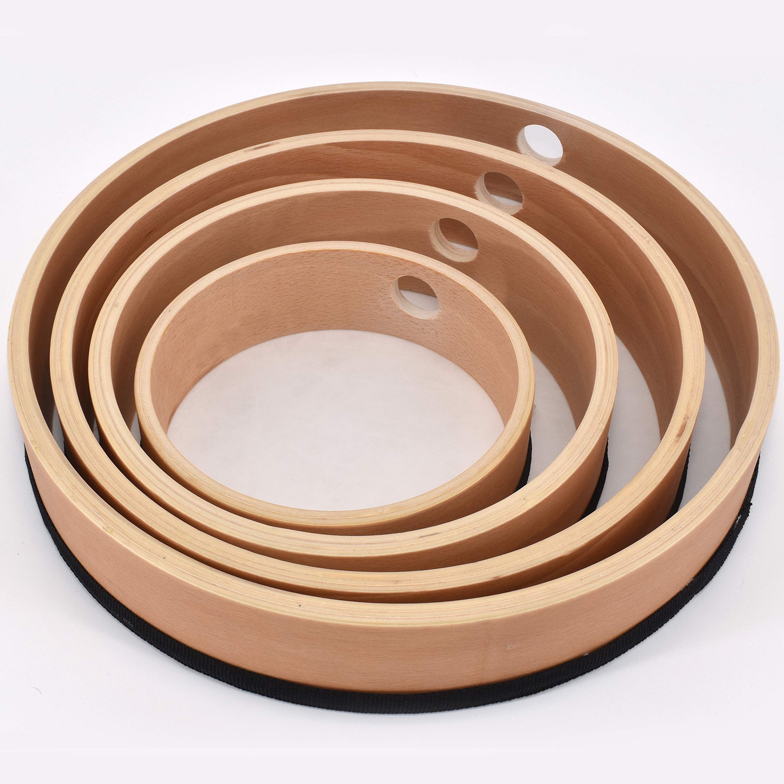 Juego de tambor de mano (4 piezas, instrumentos musicales de madera, diámetro: 15, 20, 25, 30 cm, robusto diseño laminado, instrumento musical a partir de 10 años), color marrón