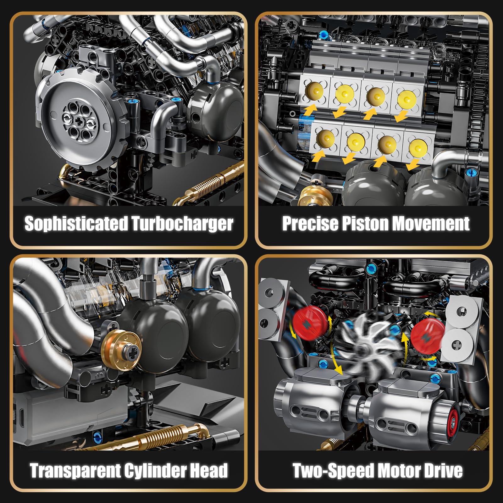 W16 Engine Building Blocks Set for Adults, STEM Mini 16-Cylinder Engine Model Kit That Runs, Compatible with Lego Car, DIY Physical Science Experiment Toy for Teens Kids Boys (801 PCS)