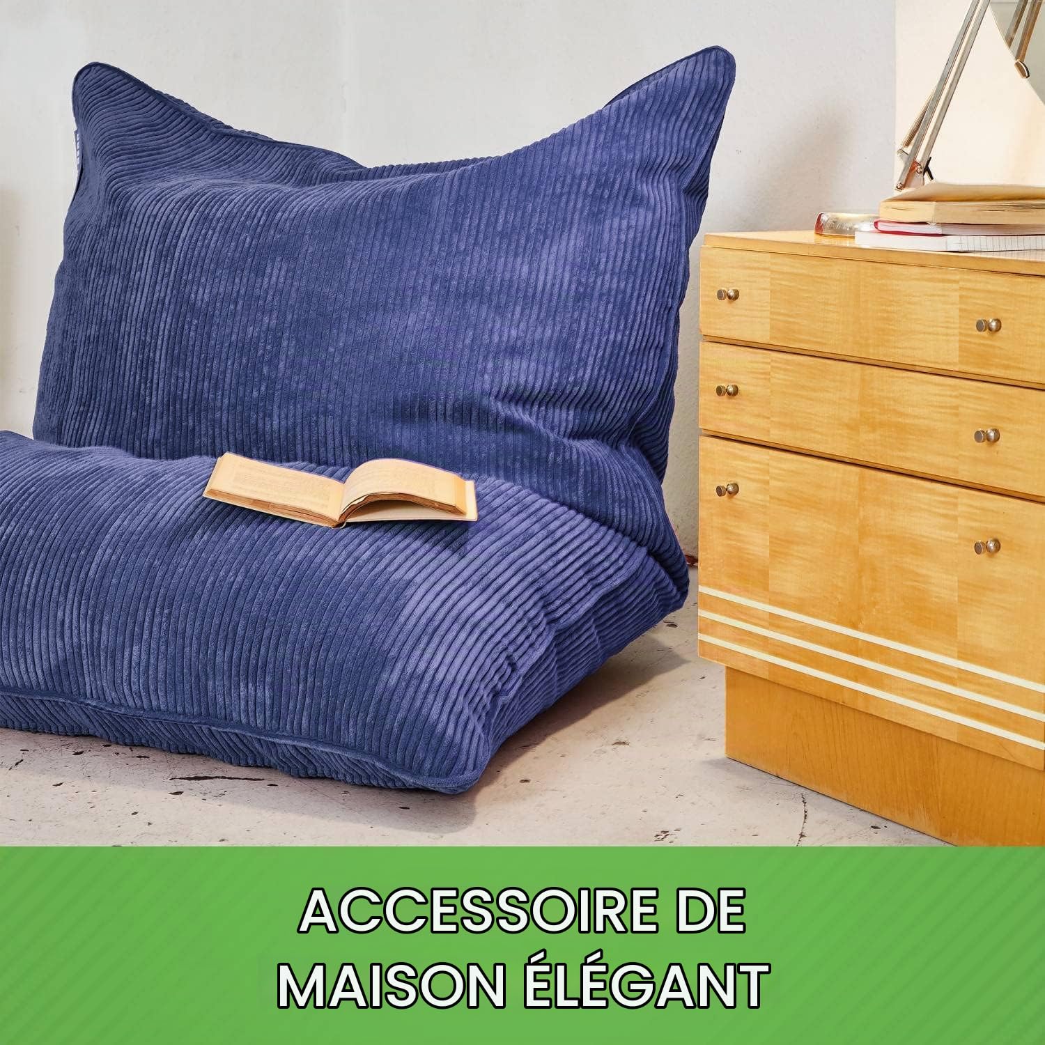 Green Bean© XXL Pouf en Velours Côtelé 370 litres Remplissage de Perles EPS - Doux Moelleux Robuste & Tissu Lavable Coussin de Sol Coussin de Repos Coussin de Siège