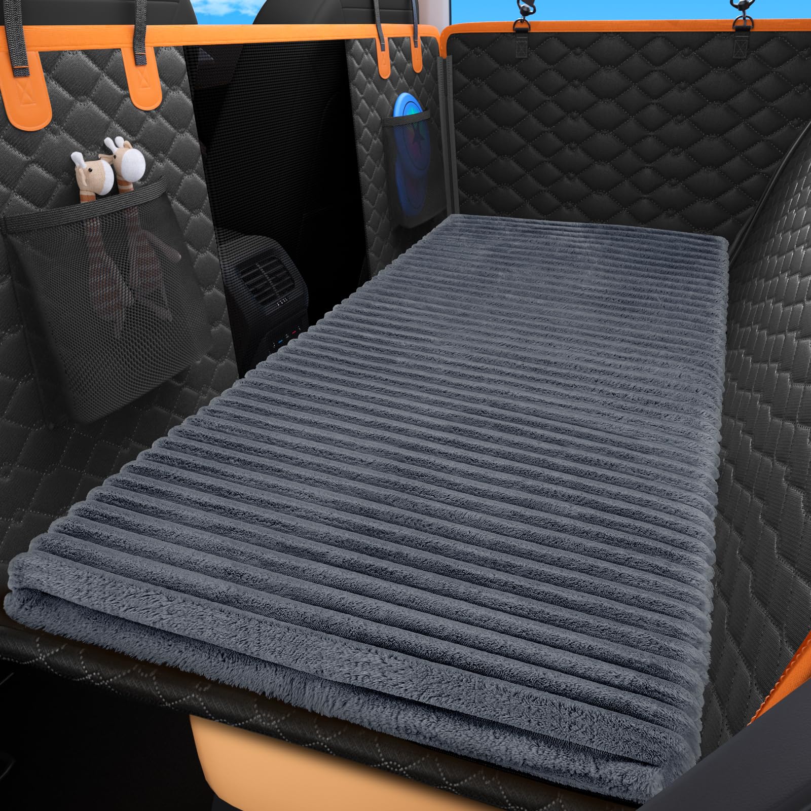 FURTIME Rücksitz-Haustierbettmatte, rutschfestes Hundebett für Auto-Rücksitz, waschbare Reise-Haustiermatte mit abnehmbarem Bezug, Hundesitzbezüge, Schutz für Rücksitzverlängerungen und LKWs, SUVs