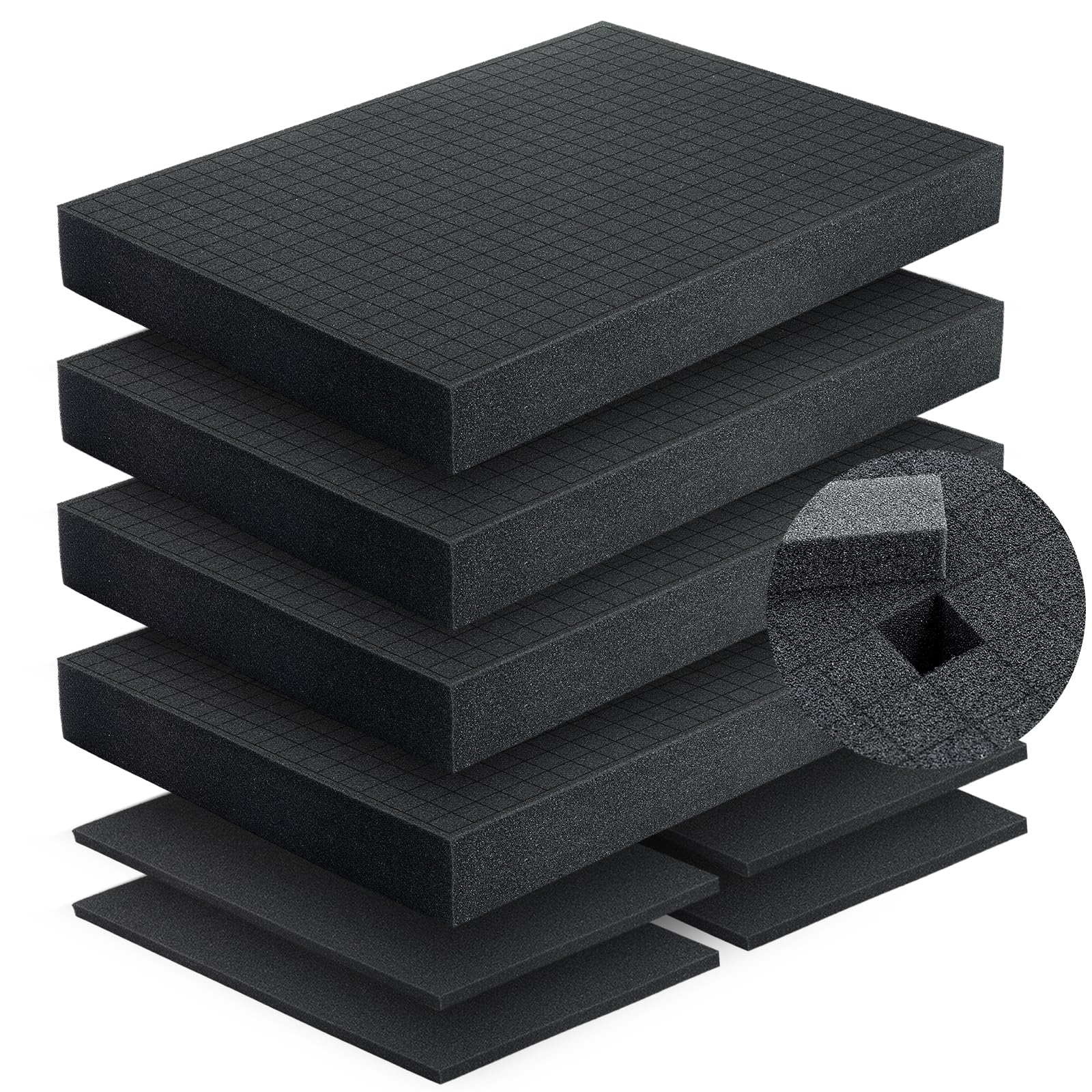 8 Pcs Pick and Pluck Foam-16 * 12 * 2 & 12 * 8 * 0.4 IN Pick Apart Foam Insert sheets Padding Pre-Cube Sheets with Bottom Packing for Board Game Box